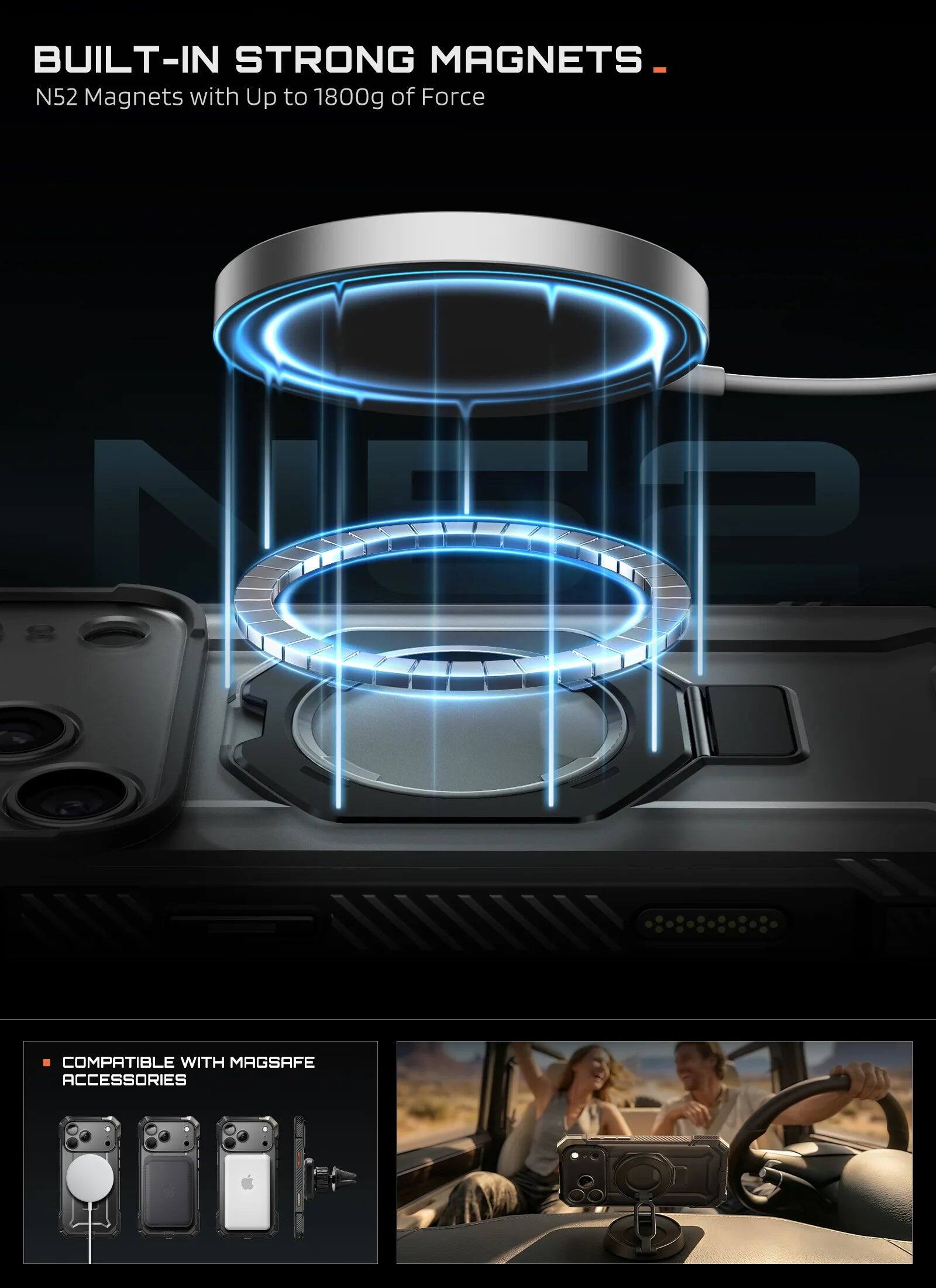 BUILT-IN STRONG MAGNETS  
N52 Magnets with Up to 1800g of Force

COMPATIBLE WITH MAGSAFE ACCESSORIES