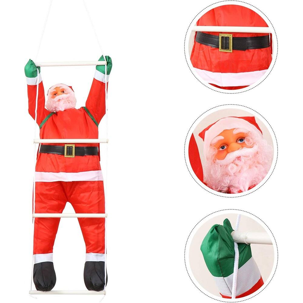Back. MOSZAR LLC - Inflatable Santa Claus Climbing Rope Ladder Hanging Decoration - red.