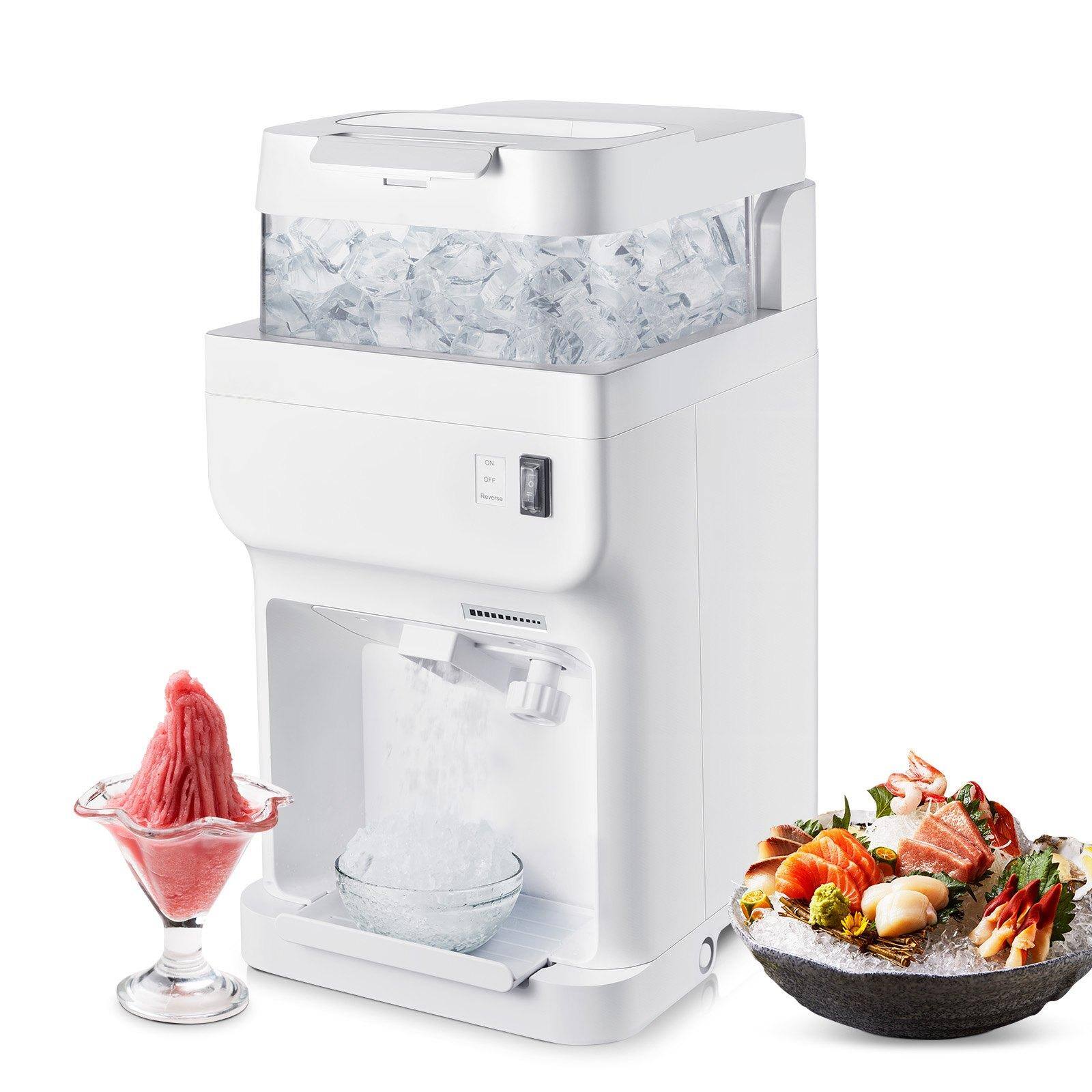 Front. Glintex - Commercial Electric Ice Shaver 220 lbs/hr, 350W Snow Cone Maker with 8L Ice Box for Parties, Events & Home Use - White.