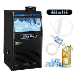 Winado - Commercial Ice Maker Machine, 70LBS/24H Under Counter Ice Machine with 11LBS Bin, Freestanding Ice Maker, 2 Water Inlets - Black