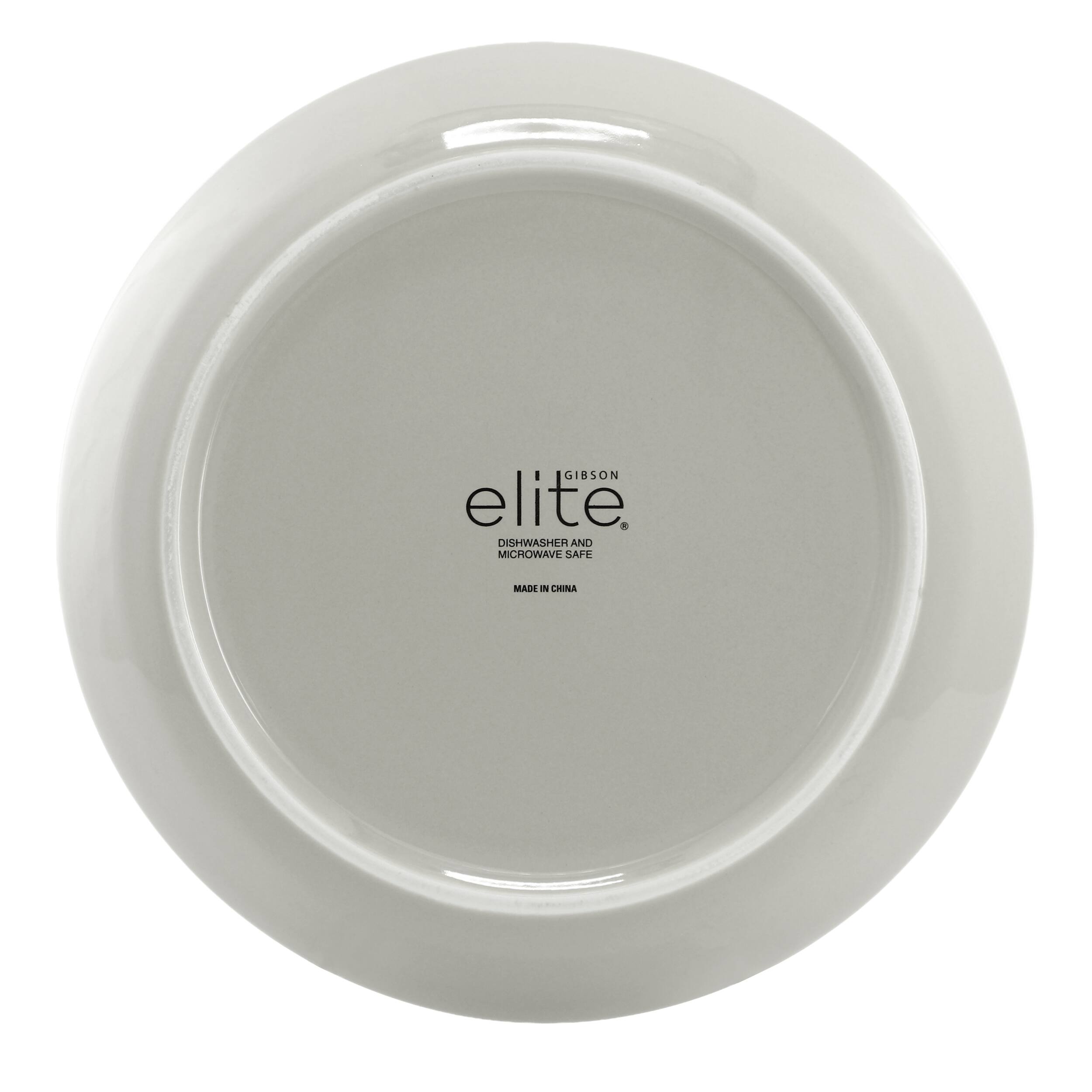 GIBSON elite.  
DISHWASHER AND MICROWAVE SAFE  
MADE IN CHINA