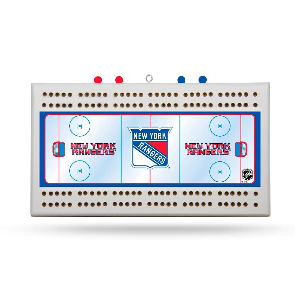 Rico Industries - New York Rangers NHL Classic Two Track Wooden Cribbage Board w/ Rink look & Logo - Multi