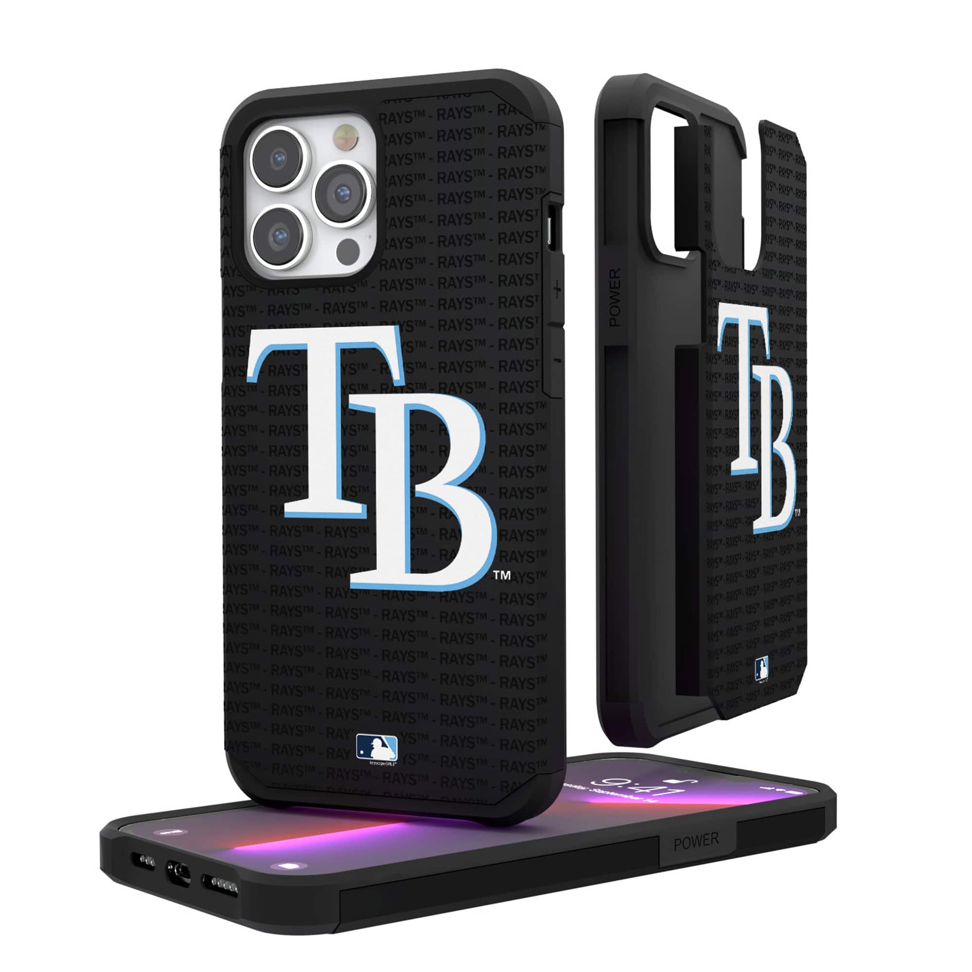 Keyscaper - MLB - Tampa Bay Rays iPhone Text Backdrop Rugged Case - 14 Plus - Multicolor