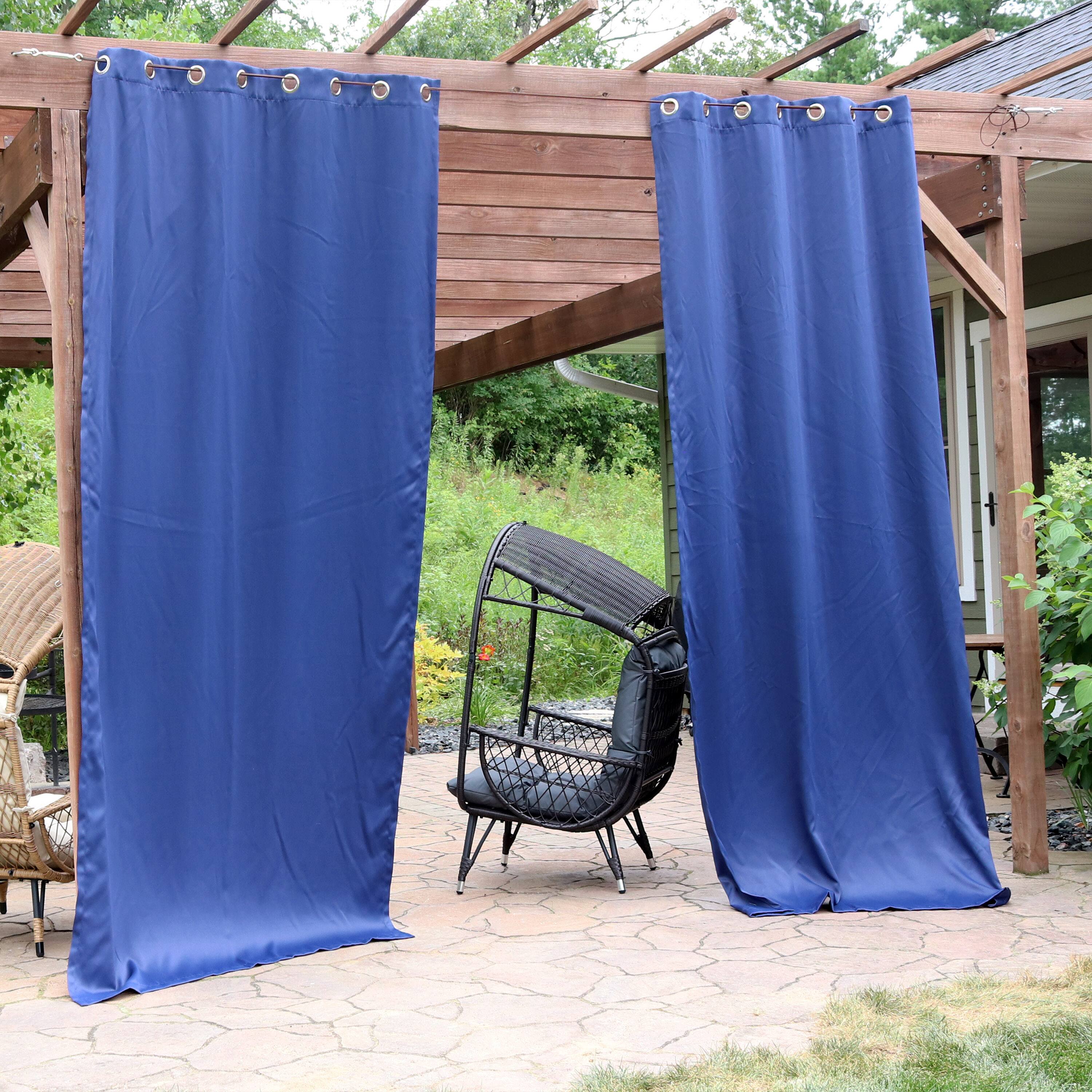 Alt View 1. Sunnydaze - Outdoor Blackout Curtain Panel - 52 in x 120 in - Set of 2 - Blue.