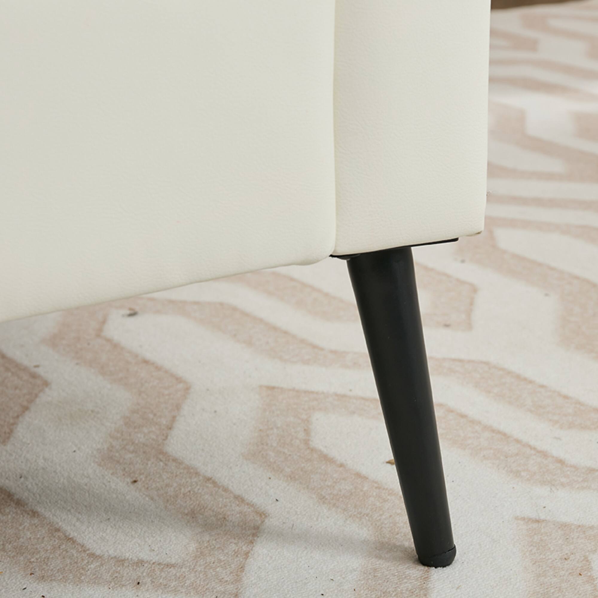 Back. GOODSILO - Nordic Retro Light Luxury Leather Upholstered Sofa Chair for Living Room, Bedroom, or Balcony - Cream White.