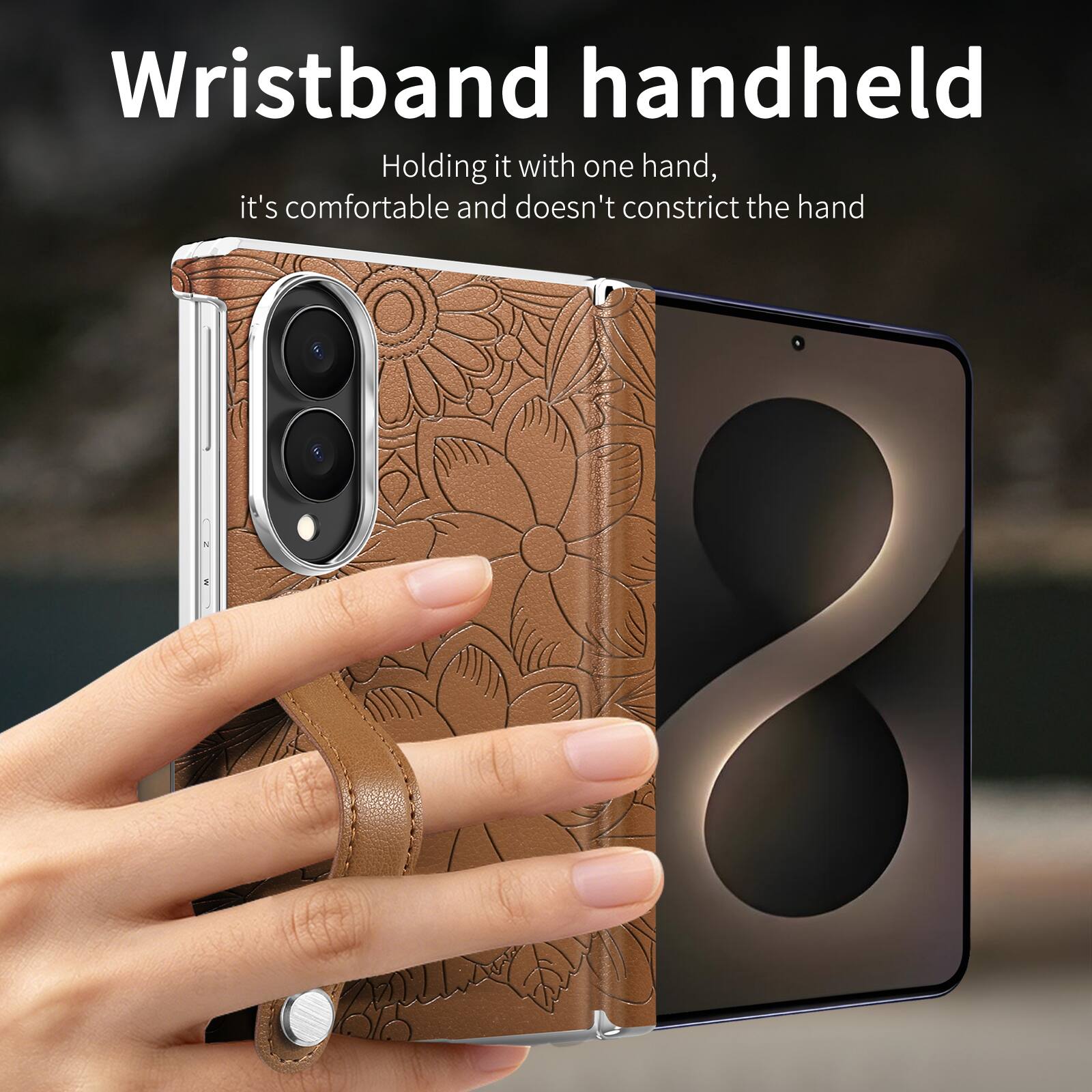 Wristband handheld  
Holding it with one hand, it's comfortable and doesn't constrict the hand