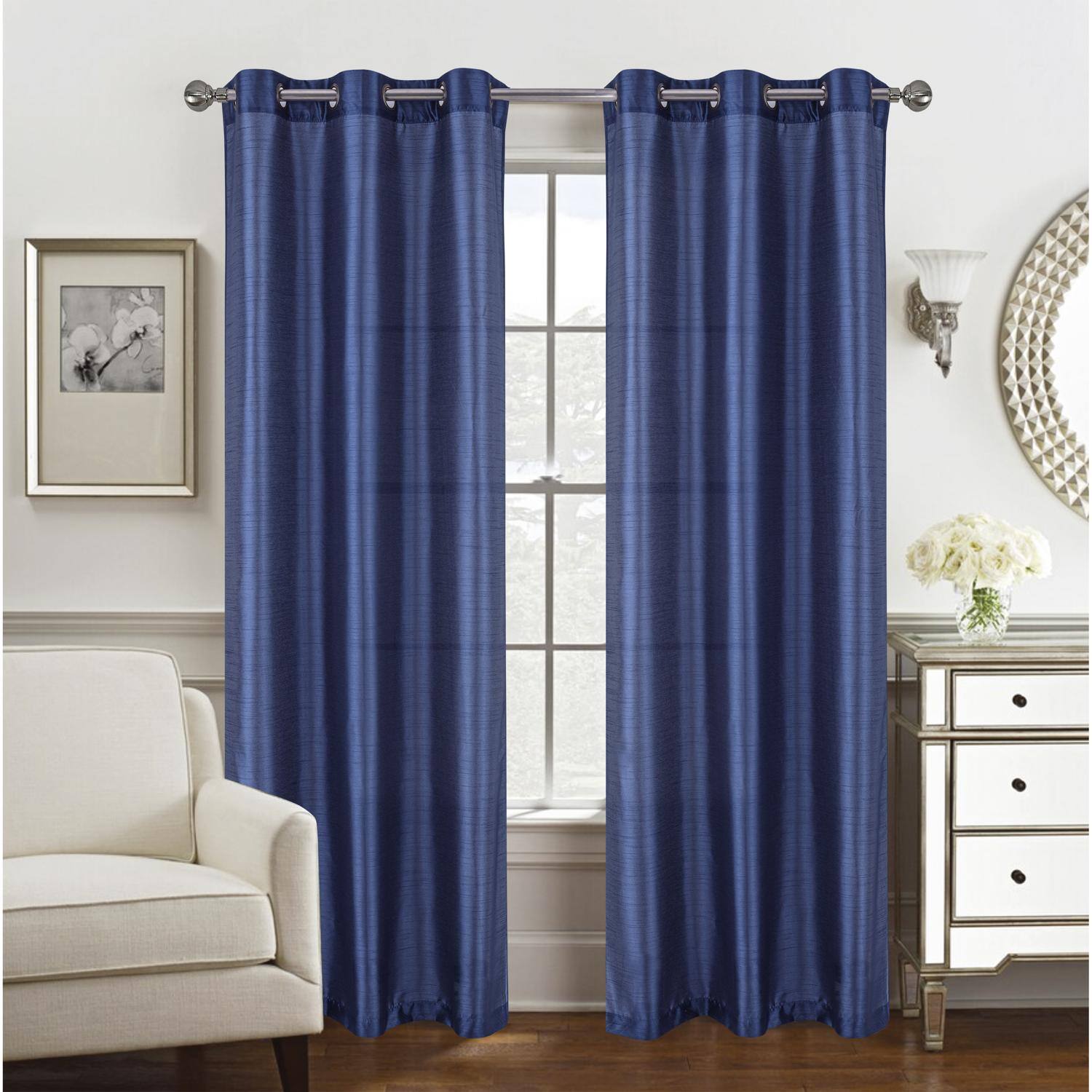 Angle. RT Designers Collection - RT Designer Collection Nancy Grommet Luxurious Modern Design Curtain Panel 54" x 95" Navy Blue - Navy Blue.