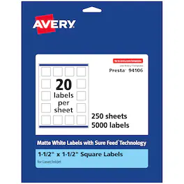 Avery - Matte Square Labels, 1.5" x 1.5", 5,000 Labels - White