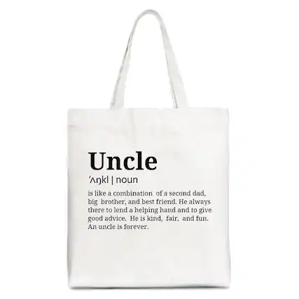 Uncle
ˈankl | noun
is like a combination of a second dad, big brother, and best friend. He always there to lend a helping hand and to give good advice. He is kind, fair, and fun. An uncle is forever.