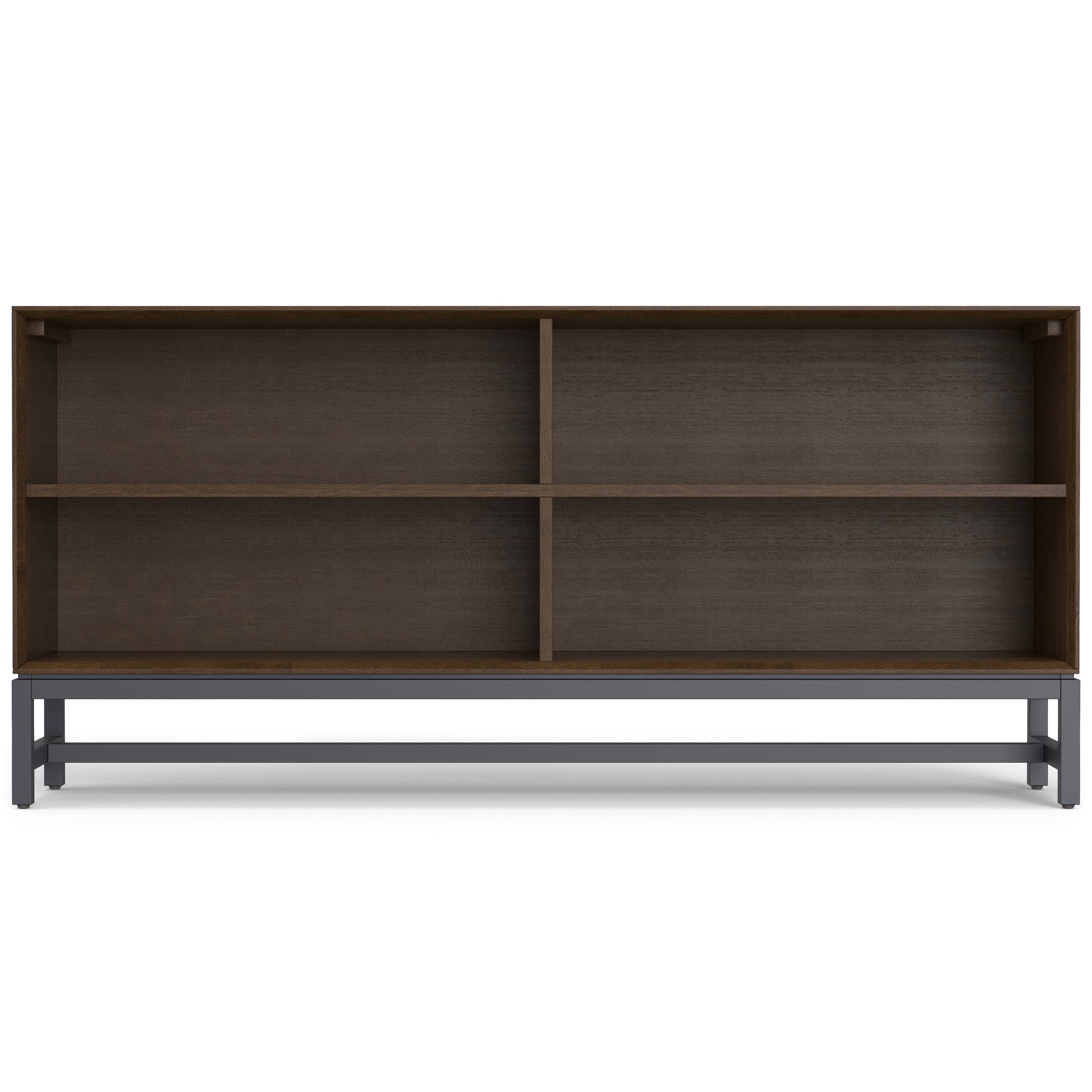 Left. Simpli Home - Banting SOLID HARDWOOD 30 inch x 64 inch Modern Industrial Low Wide Bookcase in Walnut Brown - Walnut Brown.