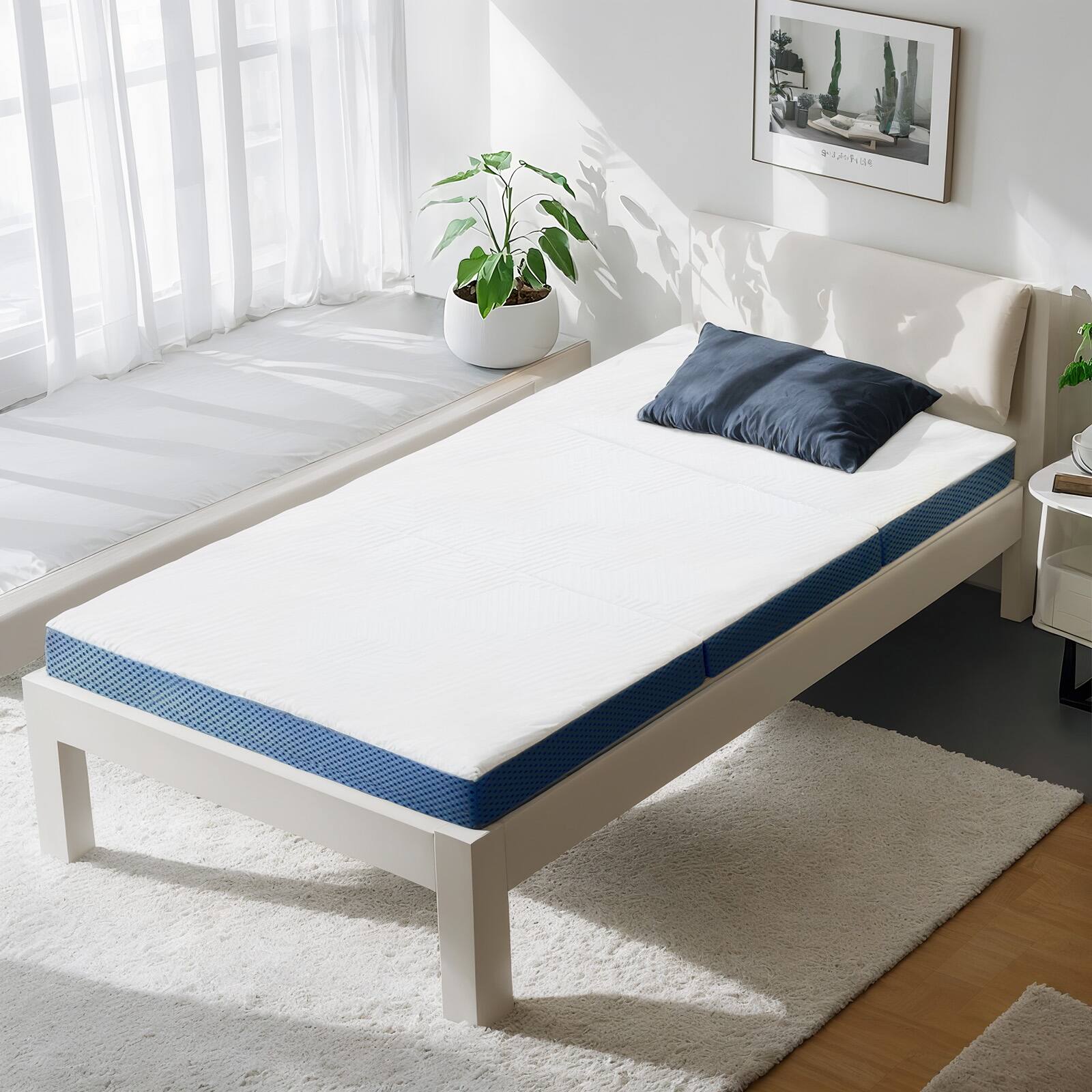 Angle. Bestier - Bestier 4" Tri-Fold Memory Foam Mattress Medium Firm Topper Twin - Twin.