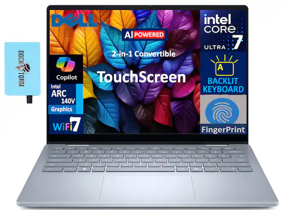 DOCK TORM DELL intel CORE Al POWERED ULTRA 7 2-in-1 Convertible A Copilot TouchScreen BACKLIT Intel KEYBOARD ARC 140V Graphics WiFi 77 FingerPrint