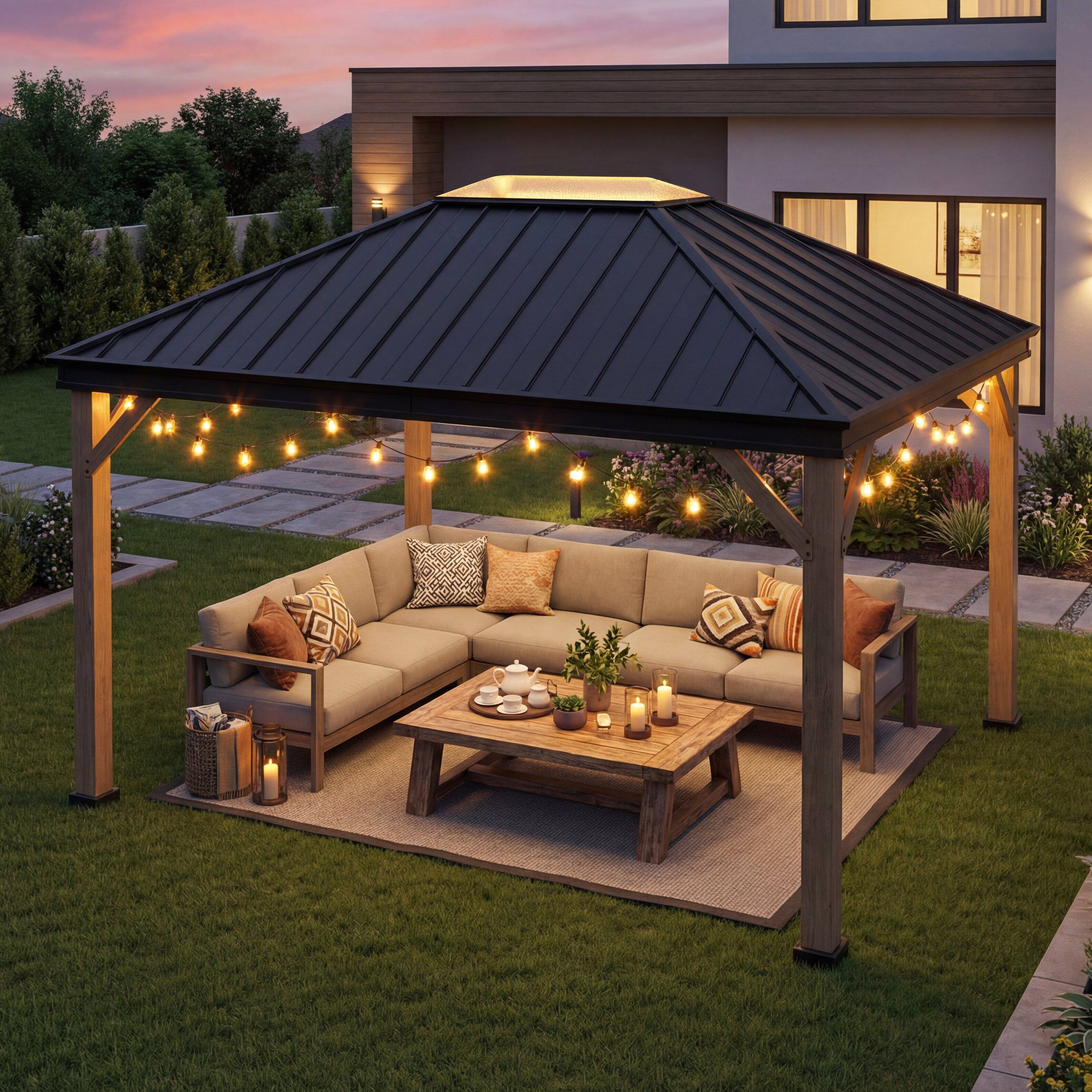 Angle. SUNJOY - Sunjoy Cedarville 11 ft. x 13 ft. Hardtop Gazebo - Black.