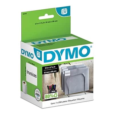 DYMO - LabelWriter 30370 Multi-Purpose Labels, 2-5/16" x 2", 250 Labels/Roll (30370) - Black on White