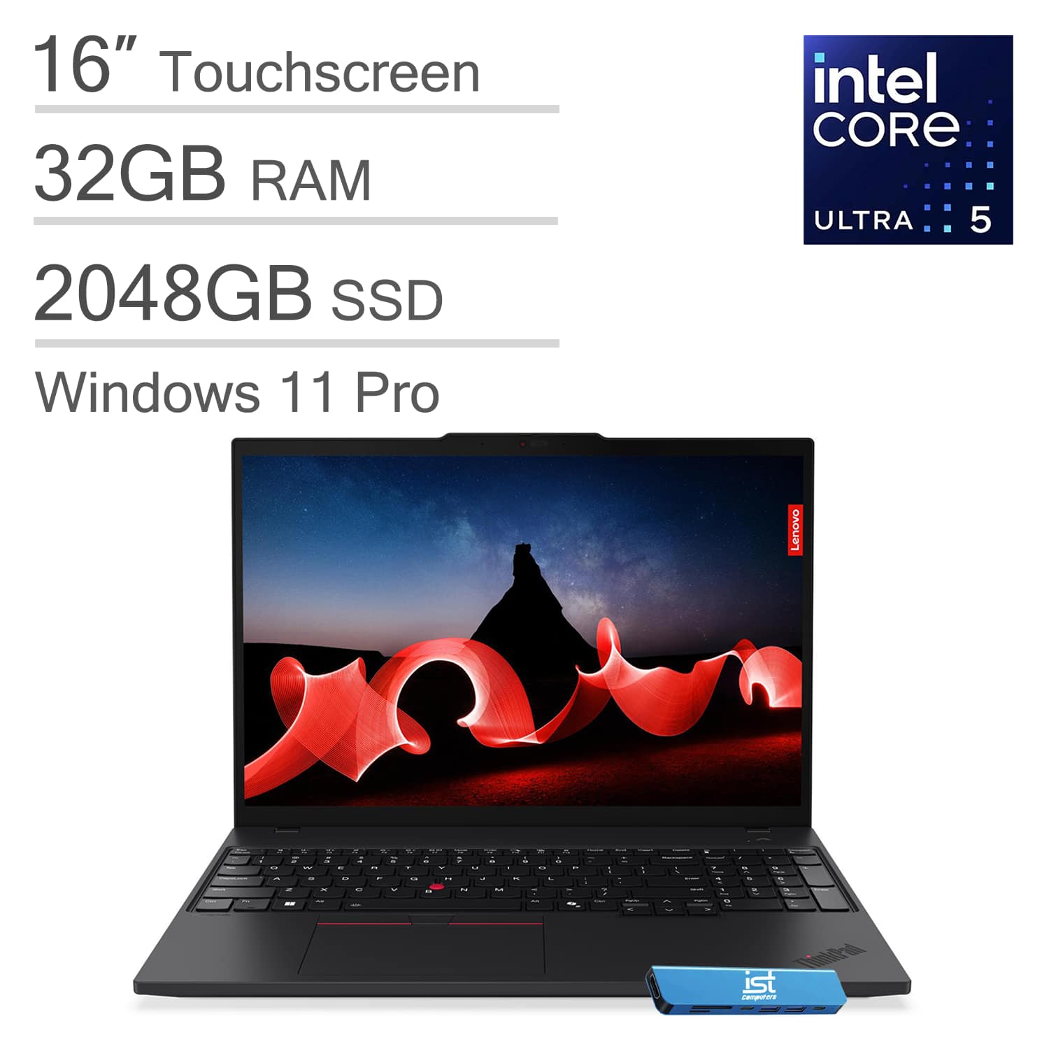 Lenovo - ThinkPad T16 Gen 3 Laptop - 16" FHD+ Touchscreen AI PC - Intel Core Ultra5 - 32GB RAM - 2TB SSD - Thunderbolt - Win11Pro - Black