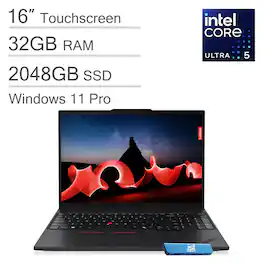 Lenovo - ThinkPad T16 Gen 3 Laptop - 16" FHD+ Touchscreen AI PC - Intel Core Ultra5 - 32GB RAM - 2TB SSD - Thunderbolt - Win11Pro - Black