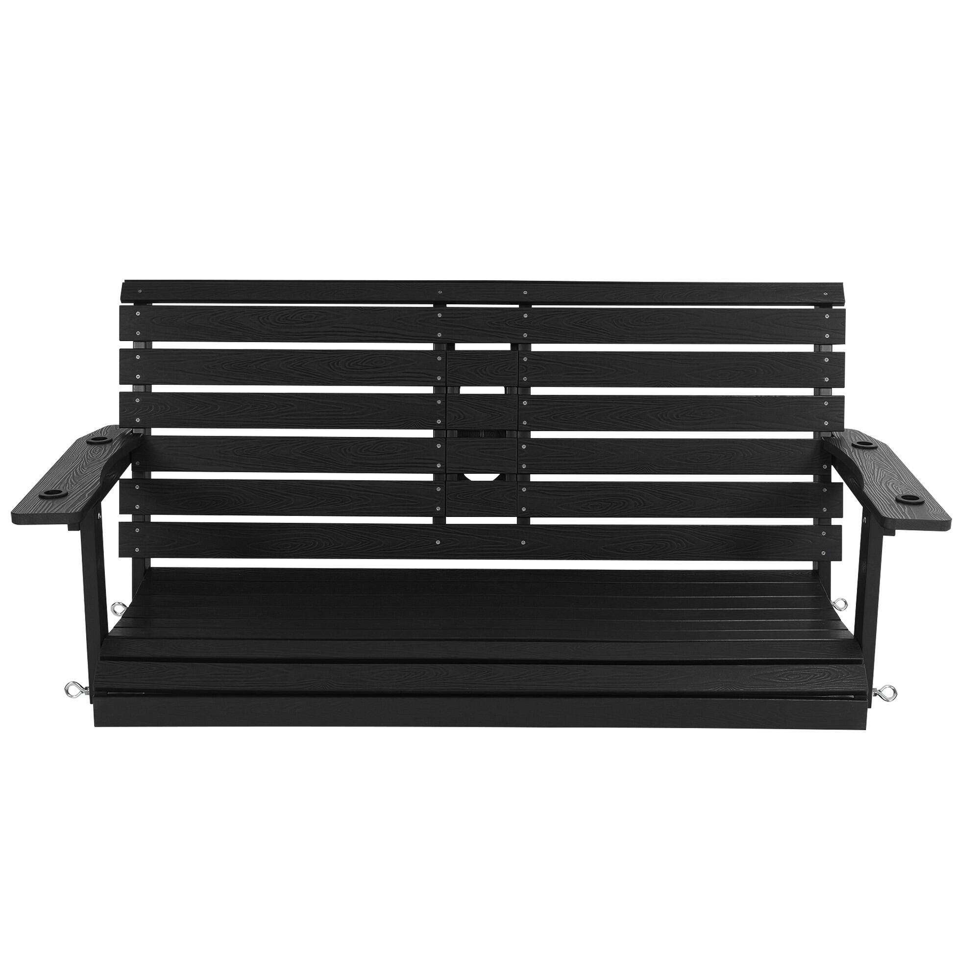 Alt View 2. Fortune Candy - Poly Lumber 2-Seat Porch Swing, HIPS 4.5-Feet Bench Swing with Foldable Cup Holders for Porch, Patio and Garden - Carbon Black.