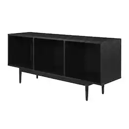 FurniFact - Wide Record Player Stand with Extended Vinyl Storage - Black
