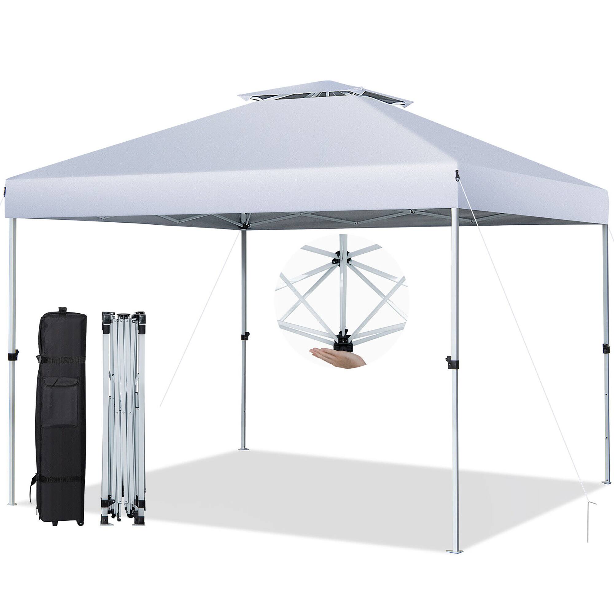 Alt View 9. Gymax - Gymax 2-Tier 10' x 10' Pop-up Canopy Tent Instant Gazebo Adjustable Carry Bag w/ Wheel - White.