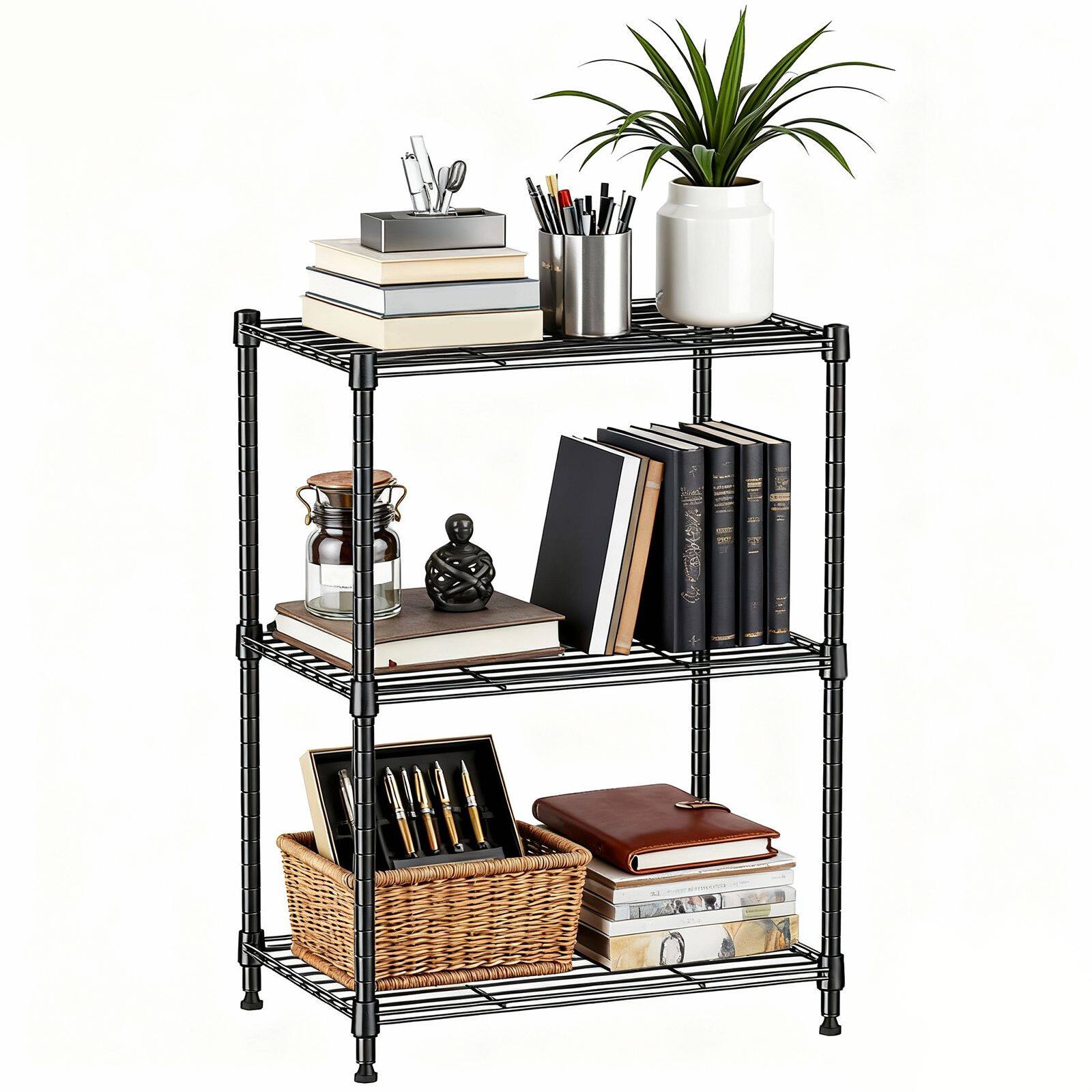 Front. Mirfee - 3-Tier Wire Storage Shelving Unit, 450 LB Capacity Chrome Organizer Rack, 26.3" H Compact Shelf for Small Spaces - Grey.