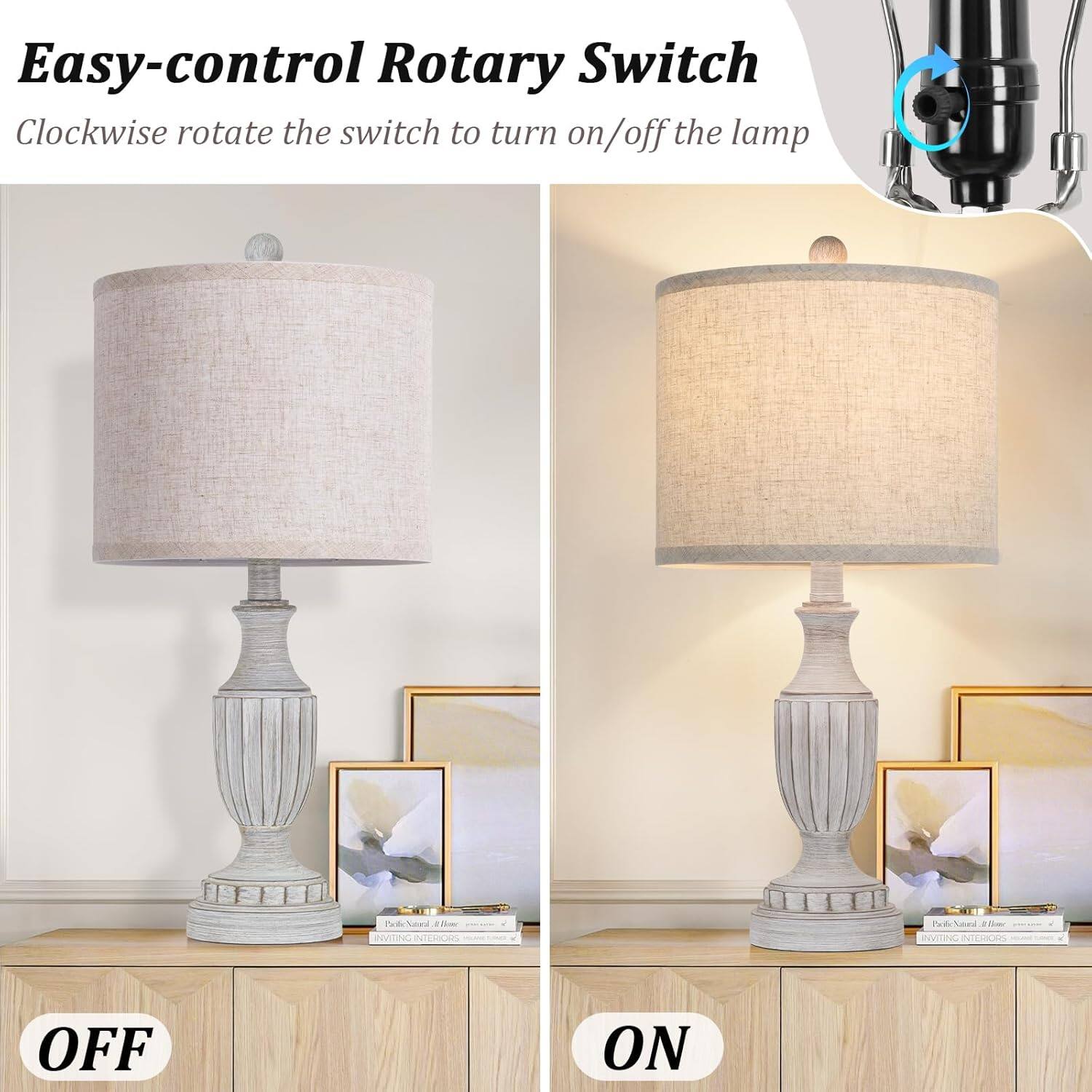 Easy-control Rotary Switch  
Clockwise rotate the switch to turn on/off the lamp  

OFF  

ON