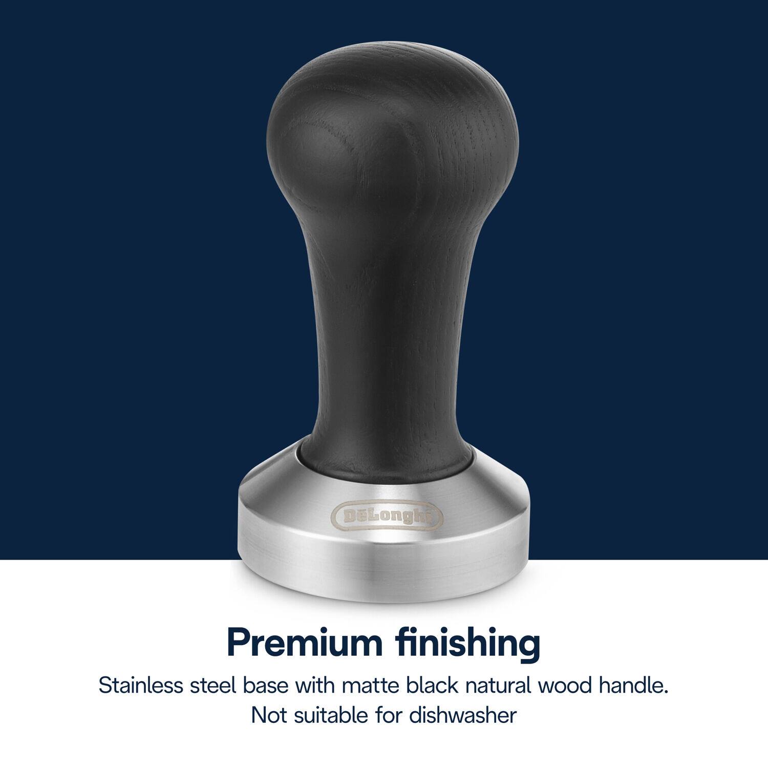 Premium finishing  
Stainless steel base with matte black natural wood handle.  
Not suitable for dishwasher