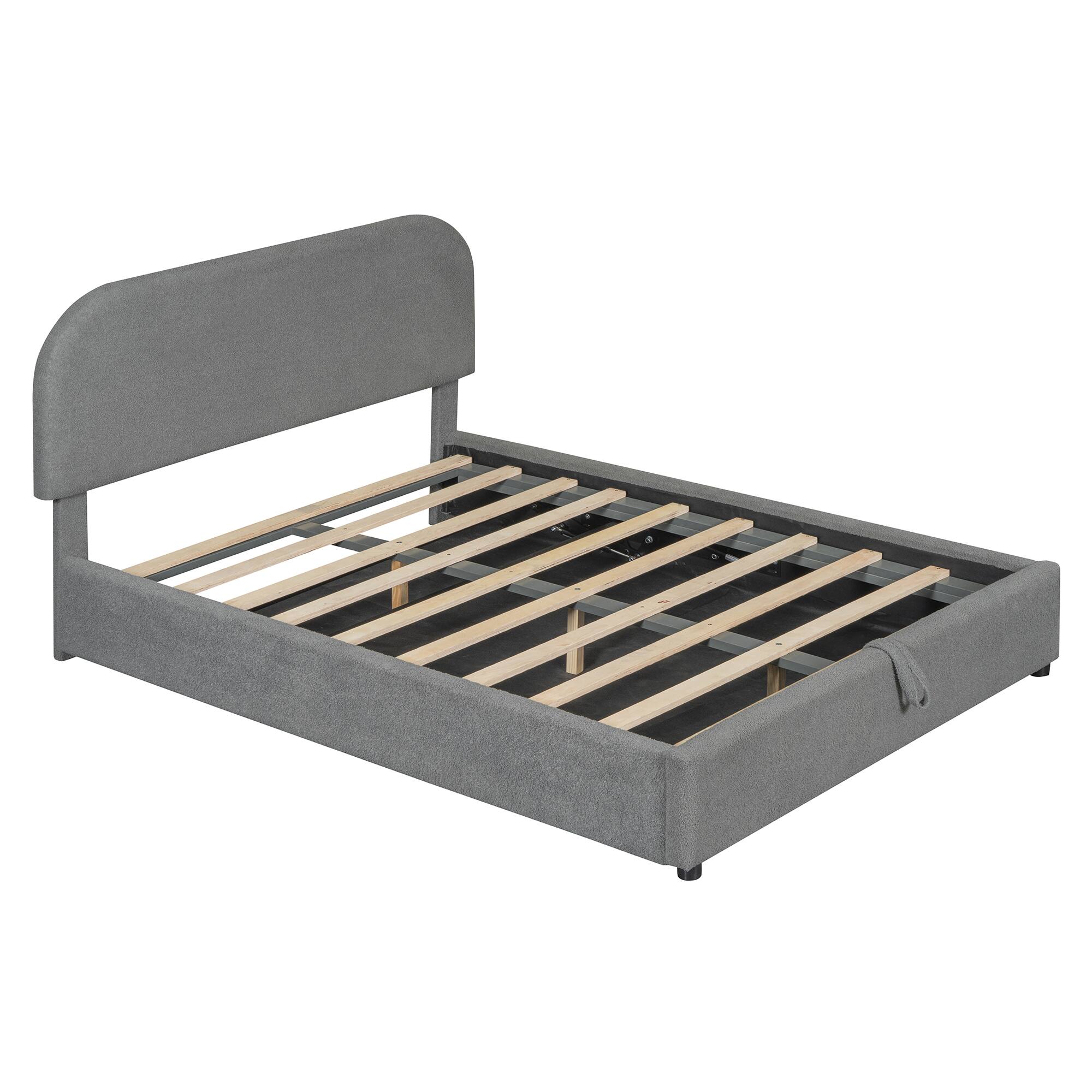 Alt View 5. Tiramisubest - Teddy Fleece Full  Size Upholstered Platform Bed with Hydraulic Storage System, Gray - Gray.
