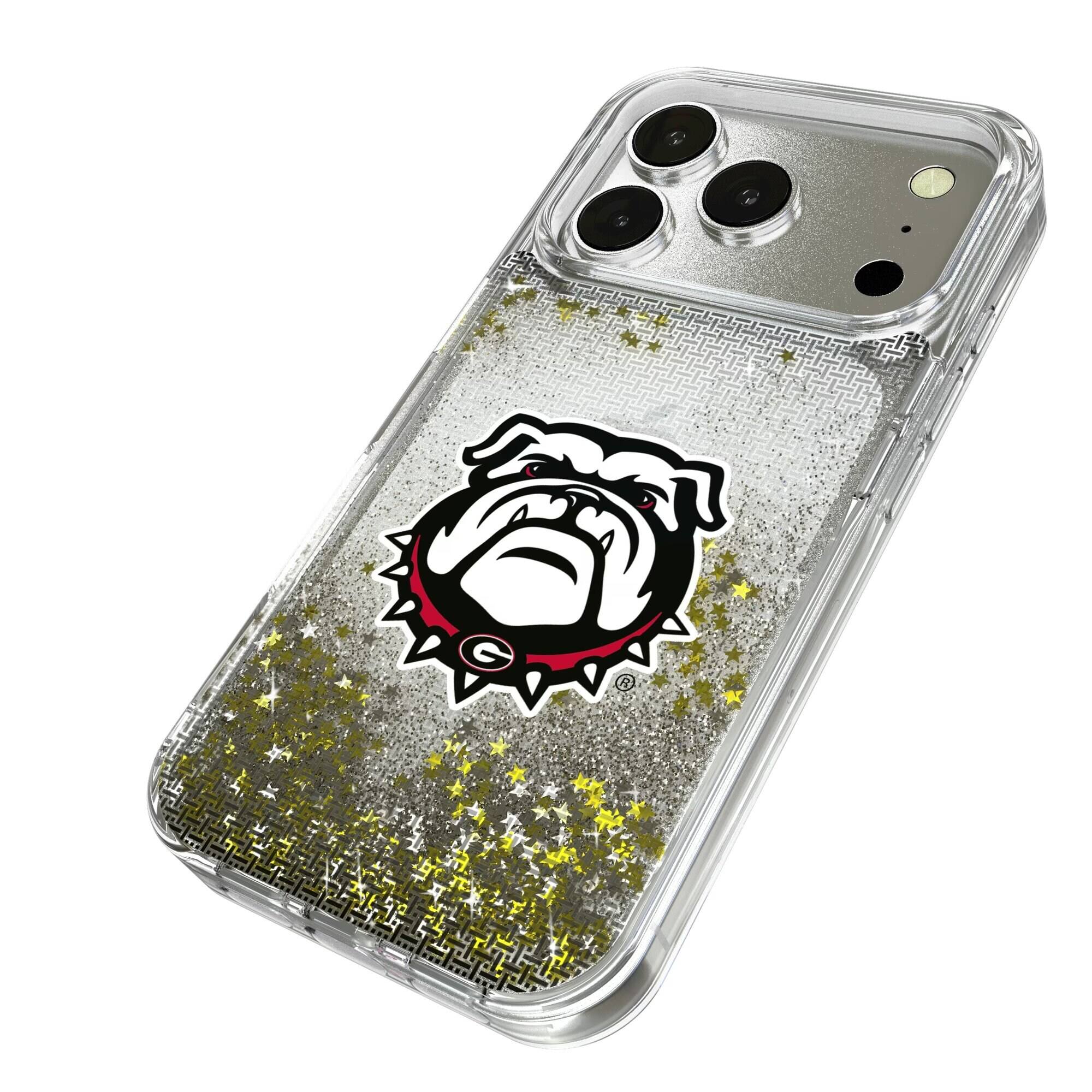 Alt View 1. Keyscaper - Georgia Bulldogs Linen Logo iPhone Glitter Case - 15 Pro - Multicolor.