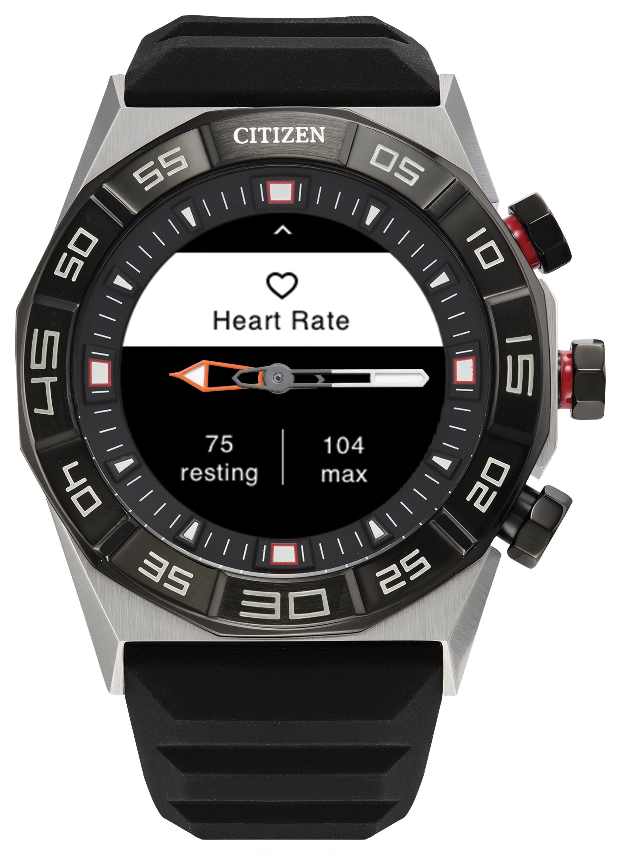 Back. Citizen - CZ Smart 44mm Unisex Stainless Hybrid Sport Smartwatch with Silicone Strap - Silver.