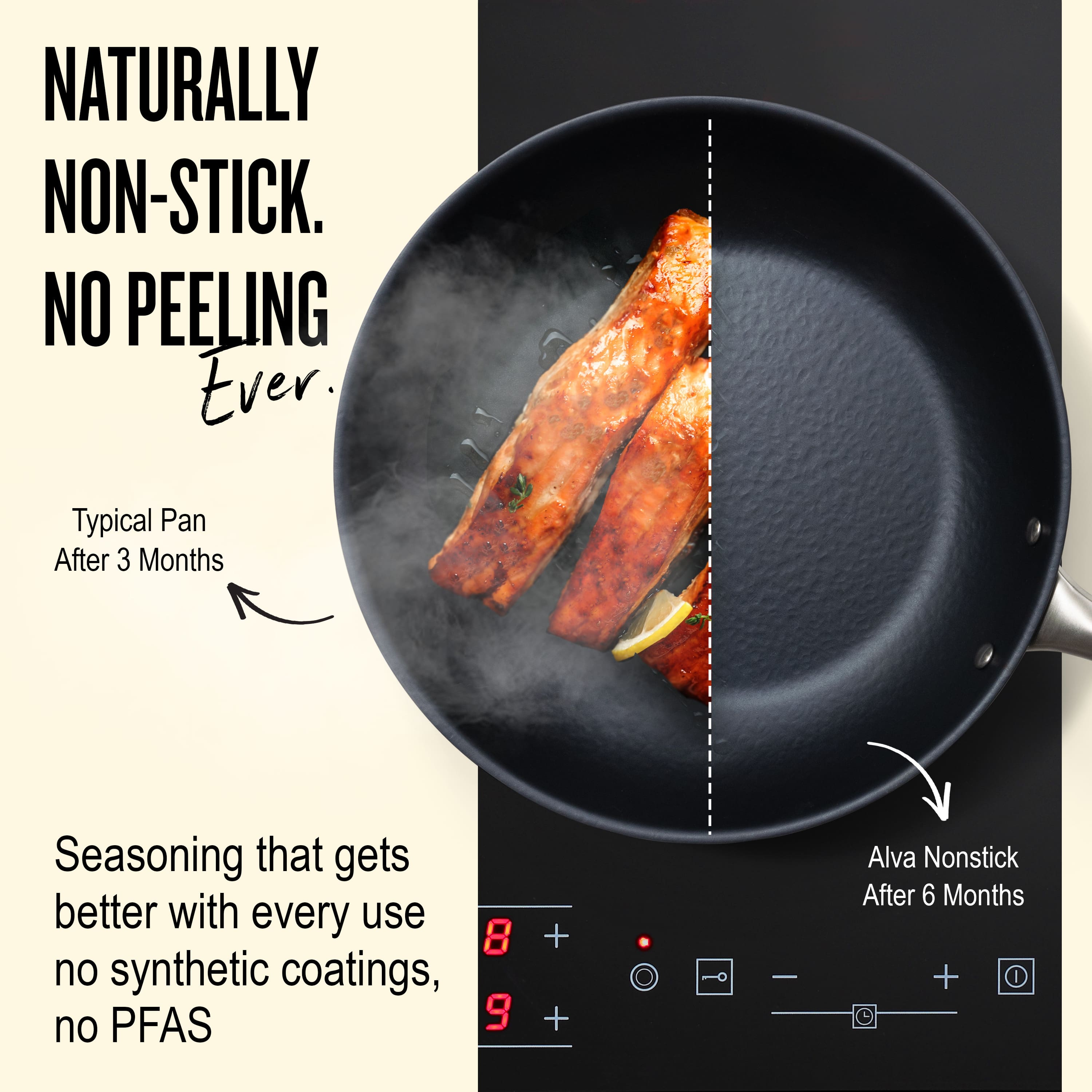 Alva - Black Angus Carbon Steel Frying Pan 9.5\" - Pre-Seasoned, Oven Safe and Toxin-Free Cookware - Thumbnail 3