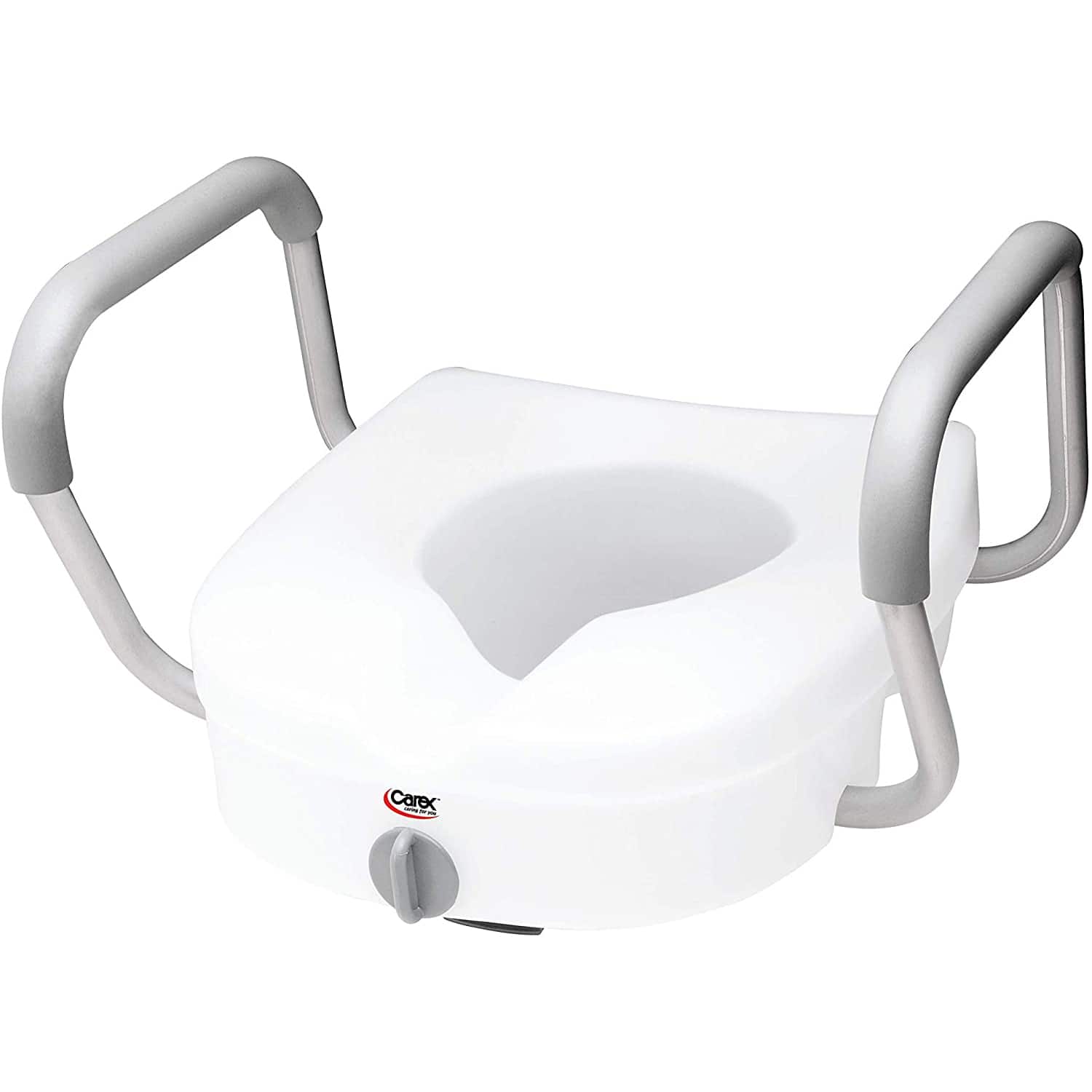 Front. Carex - E-Z Lock Locking Raised Toilet Seat with Armrests - WHITE.
