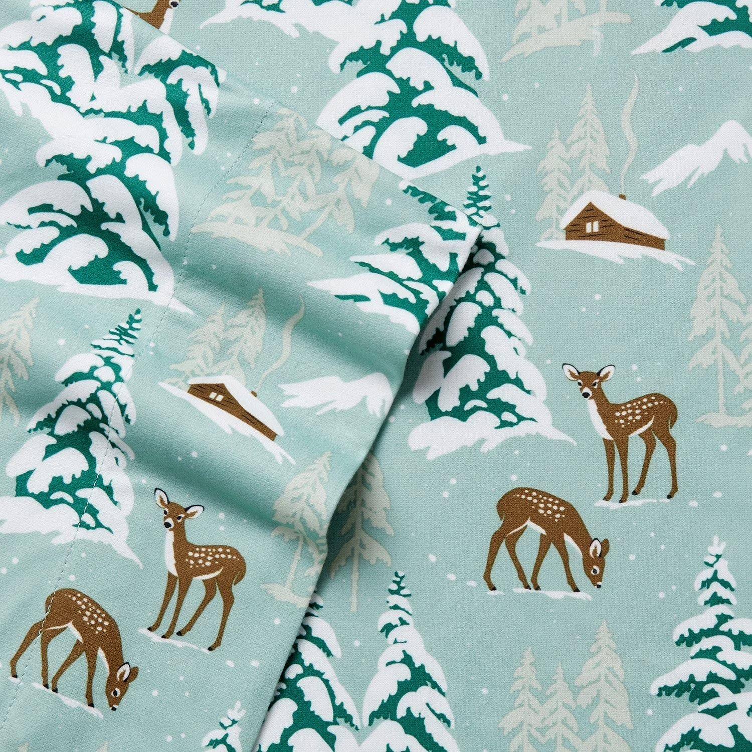 Back. Shavel Home Products - Shavel 100% Polyester Luxury Micro Flannel Printed Deep-Pocket Winter Wonderland Sheet Set Twin Green - Green.