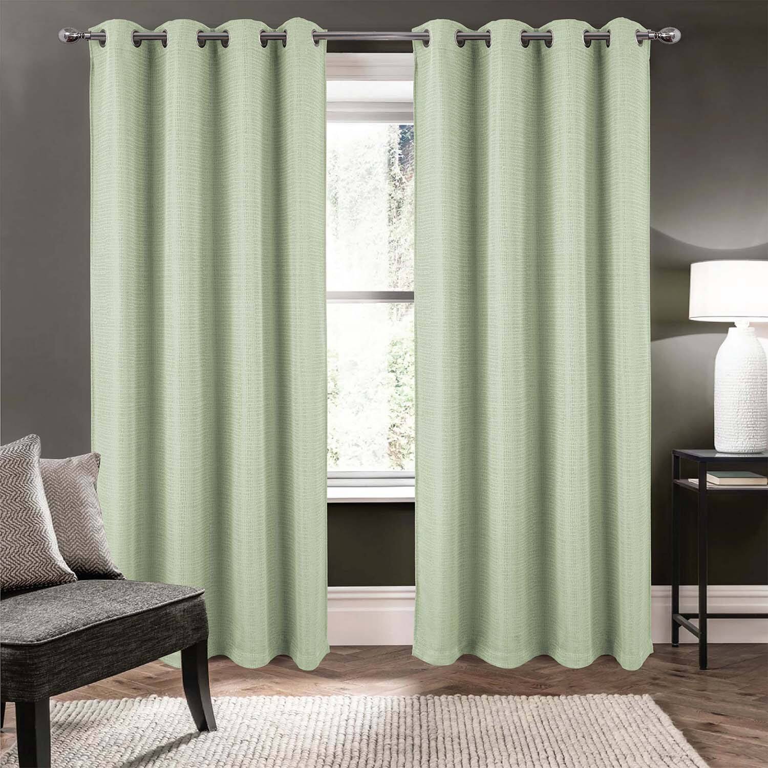 Angle. RT Designers Collection - RT Designer Collection Demi Lux Jacquard Blackout Grommet Curtain Panel 52" x 84" Sage - Sage.