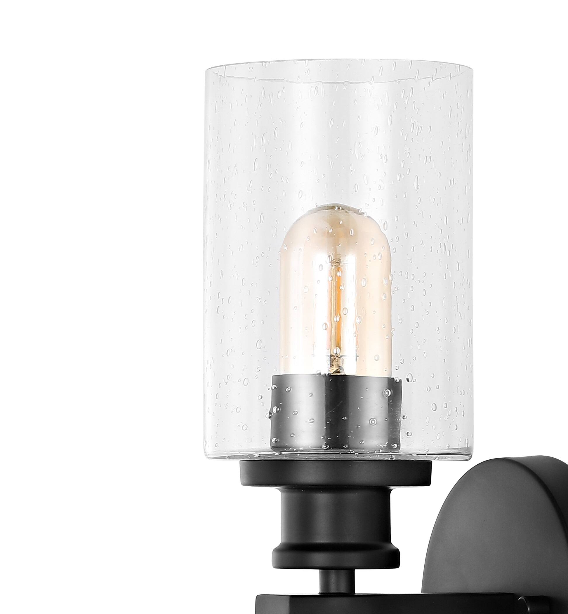 Alt View 3. Jonathan Y - Jules Edison 16.5" Cylinder 2-Light Iron/Seeded Glass Farmhouse Contemporary LED Wall Sconce, Black - Black.