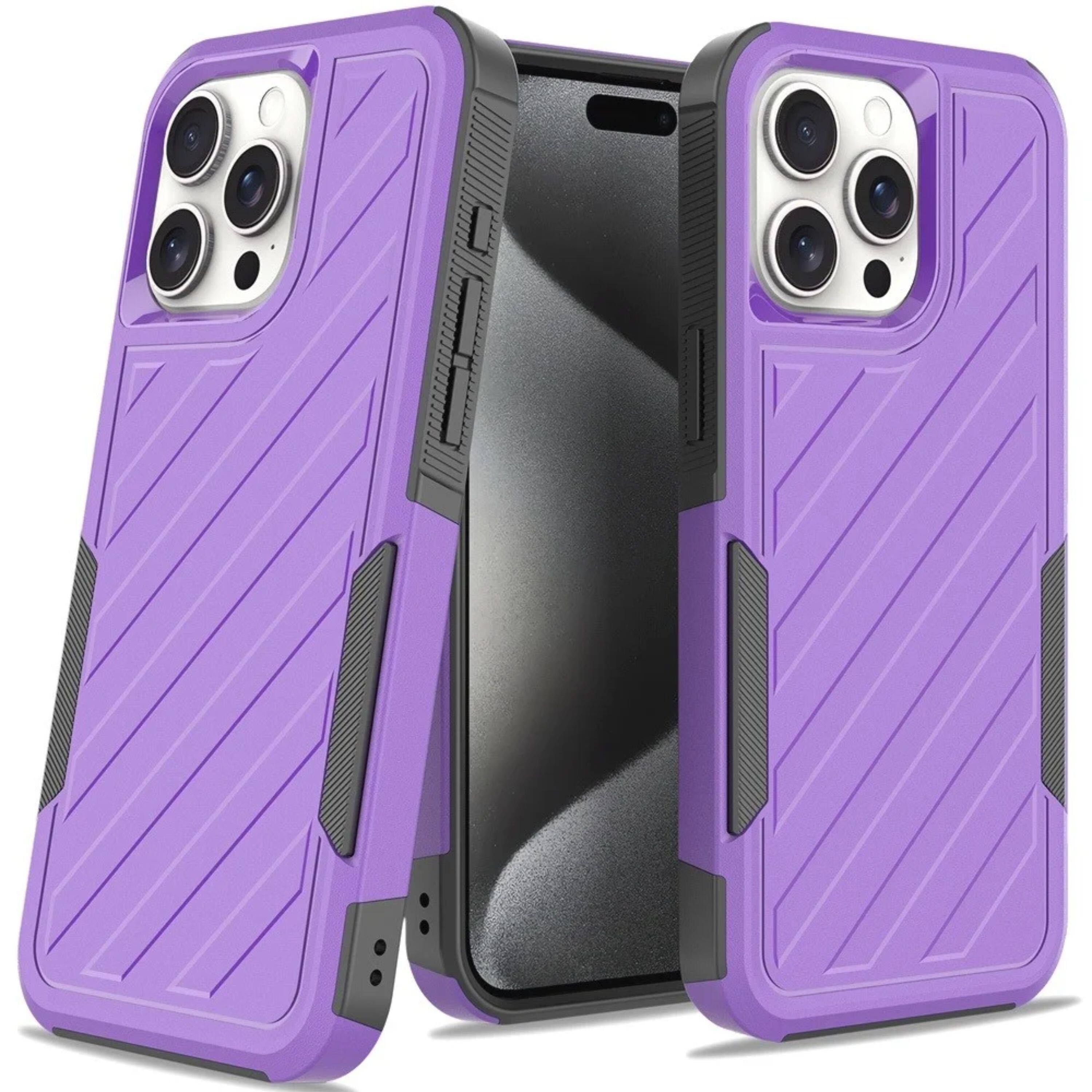 Angle. Kitcheniva - Dual Layer Shockproof Case With Tempered Glass For iPhone 15 Pro Max Dark Purple/Black - Dark Purple.