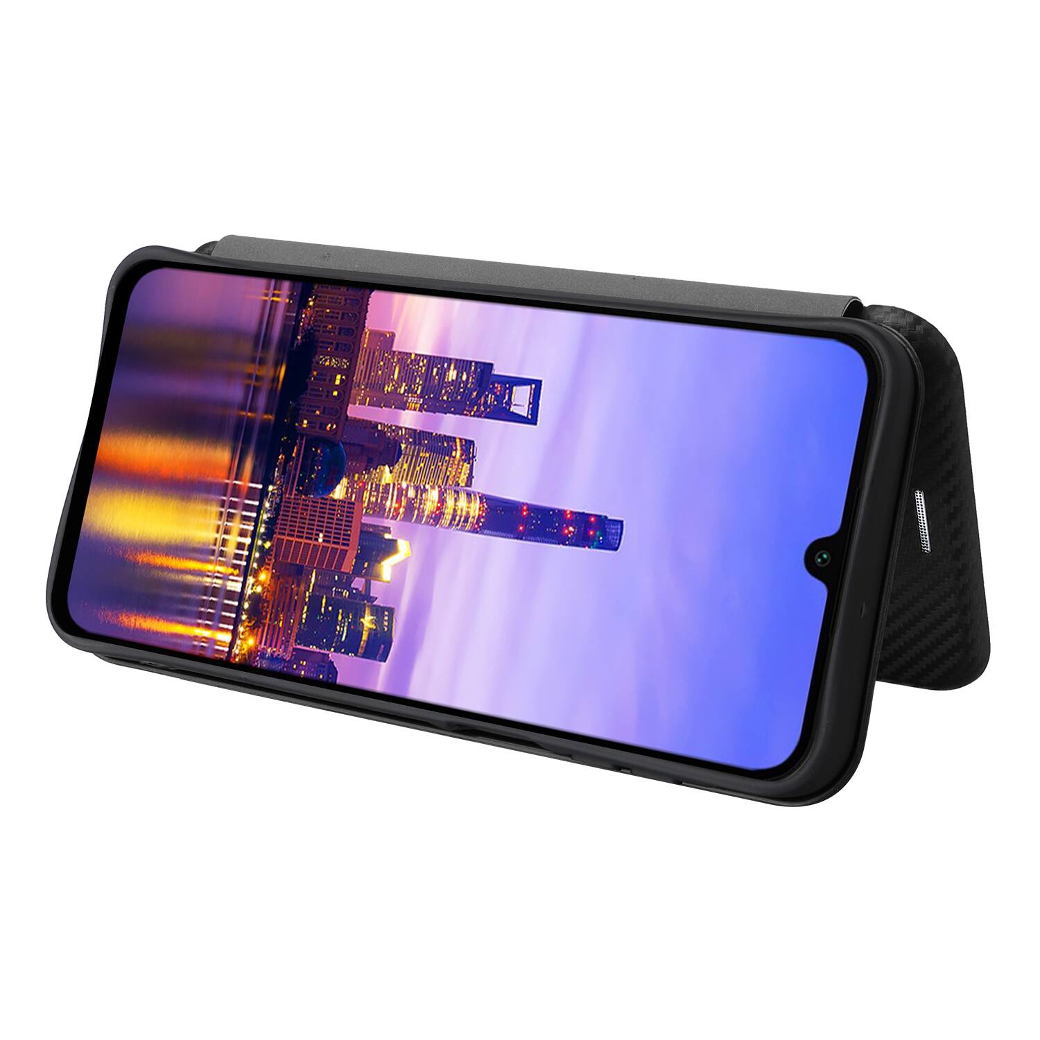 Alt View 2. Dteck - Carbon Fiber Texture Folio Phone Case for Samsung Galaxy A16 5G,PU Leather Magnetic Closure Hidden Card Slot Flip Cover - Black.