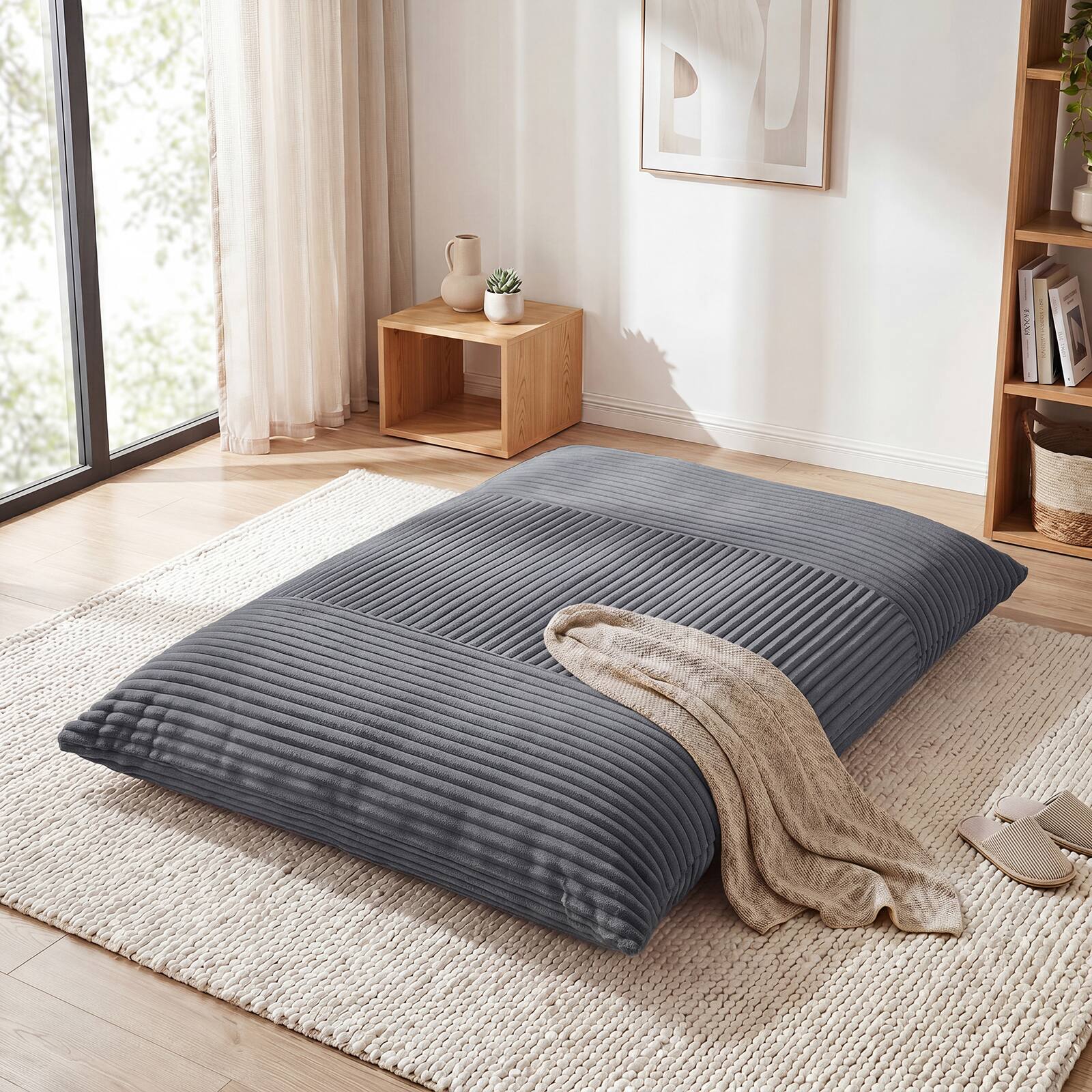 Alt View 4. Costway - Costway 3-in-1 Bean Bag Chair with Soft Crushed Sponge Comfy Corduroy Fabric Zippered Cover - Gray.