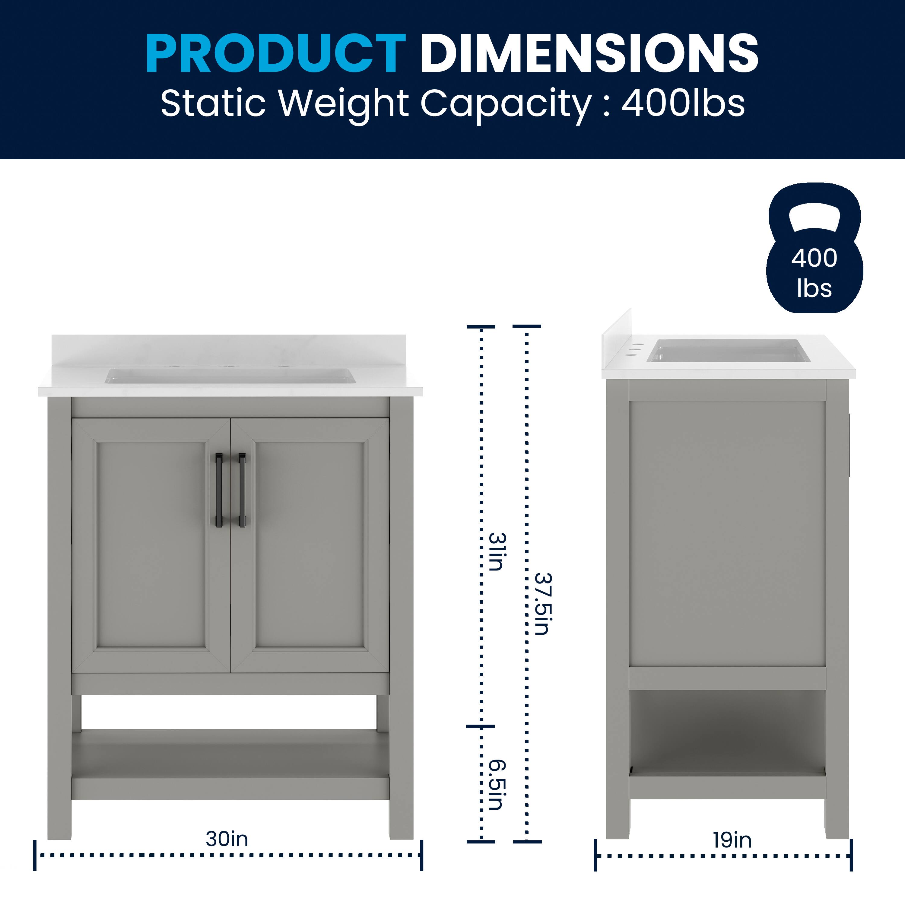 PRODUCT DIMENSIONS  
Static Weight Capacity: 400lbs  
31in x 37.5in x 30in x 6.5in x 19in
