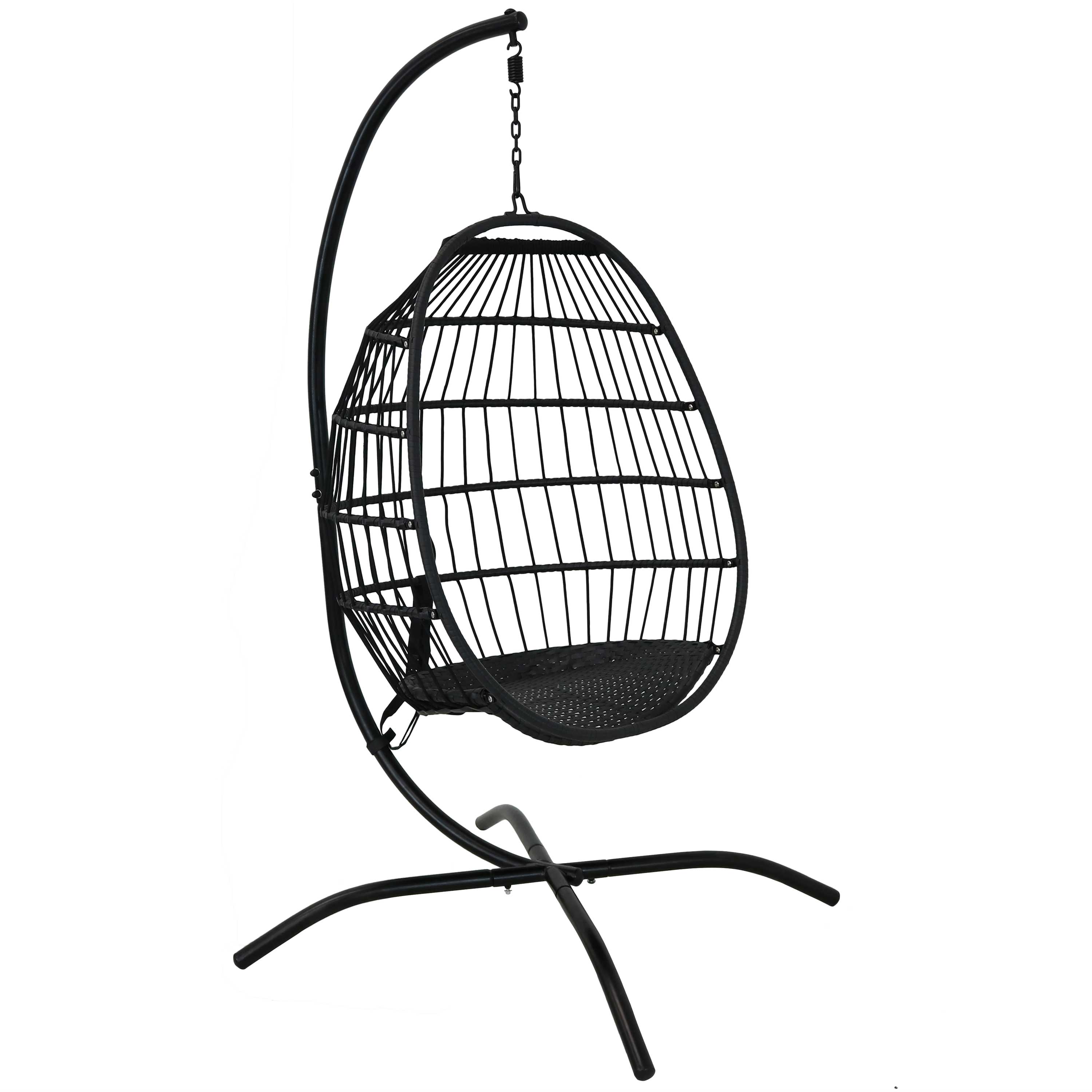 Alt View 4. Sunnydaze - Resin Wicker Hanging Egg Chair with Steel Stand/Cushions - Cyan.