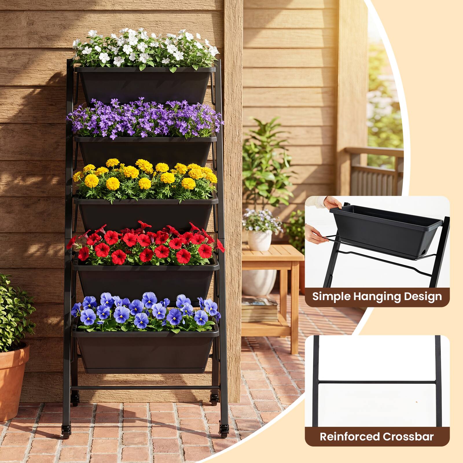 Simple Hanging Design  
Reinforced Crossbar