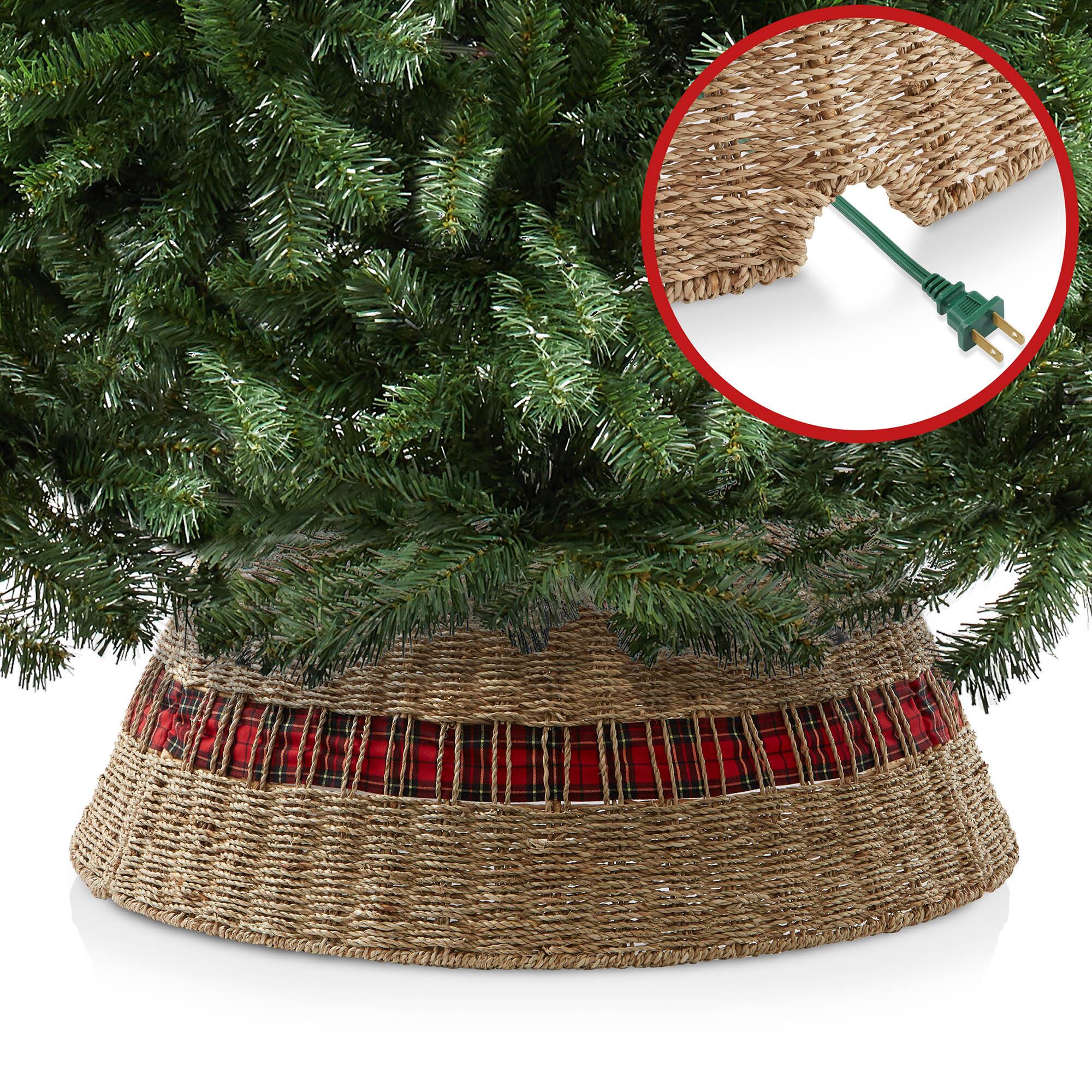 Alt View 3. Casafield - Christmas Tree Collar - Woven Farmhouse Tree Base Cover - Cord Cut Out - Natural Seagrass.