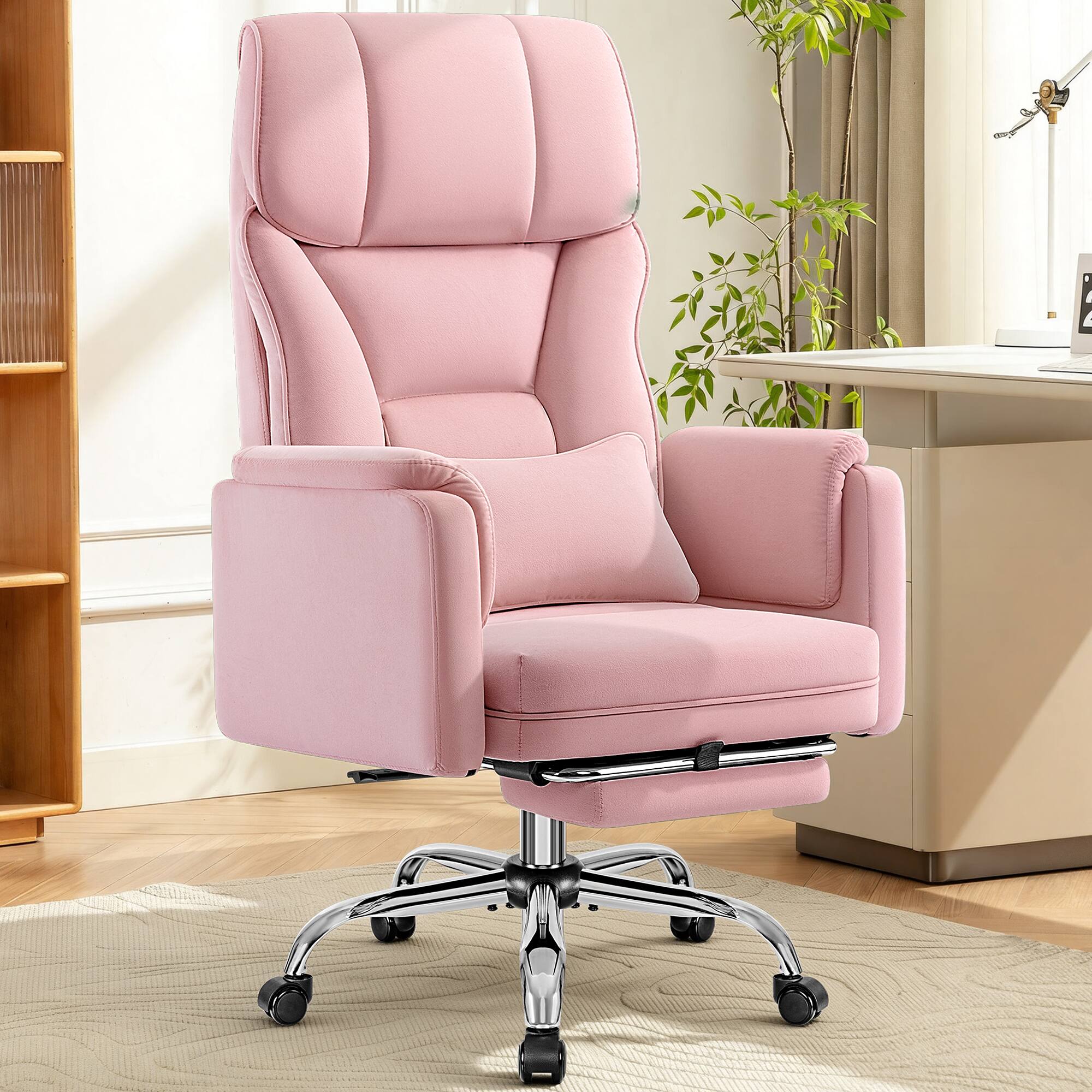 Alt View 4. KERDOM - Ergonomic Big Home Office Chair with Expandable Arms, Velvet High Back Exceutive Manager Chair with Footrest Wide Seat - Pink.