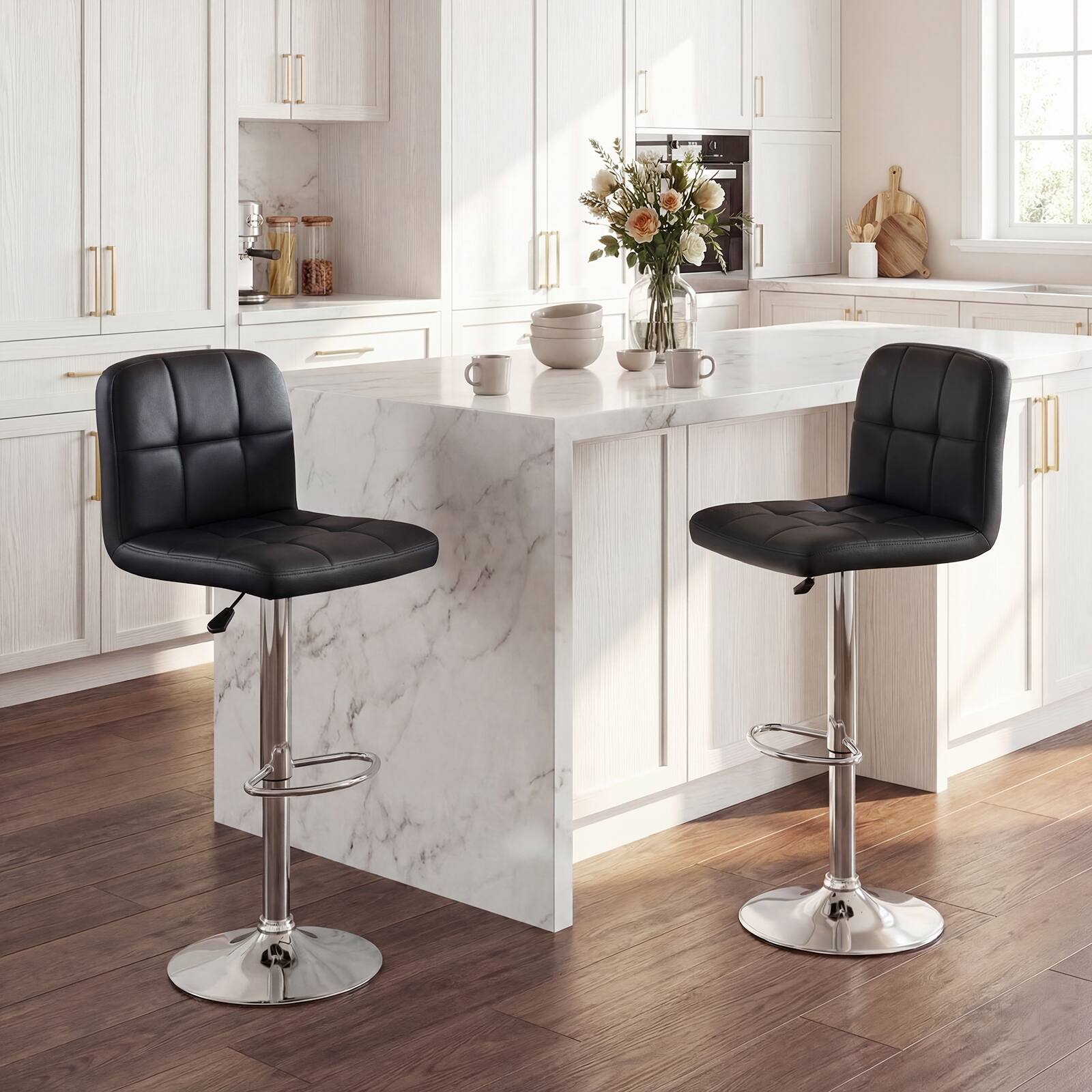 Alt View 3. Gymax - Gymax Swivel Bar Stools Set of 2 w/ Backrests Footrests & Metal Base for Kitchen Black - Black.