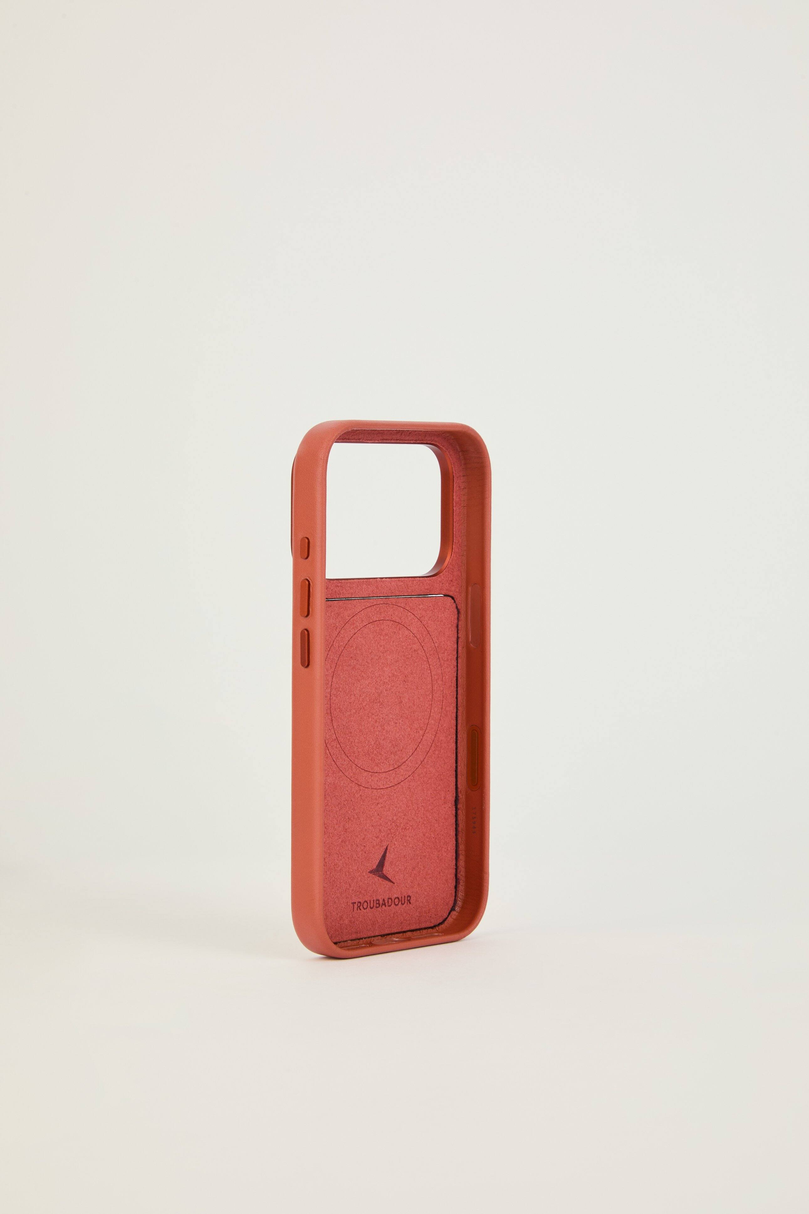 Angle. Troubadour - iPhone 18 Pro Modular Leather Case - Terracotta.