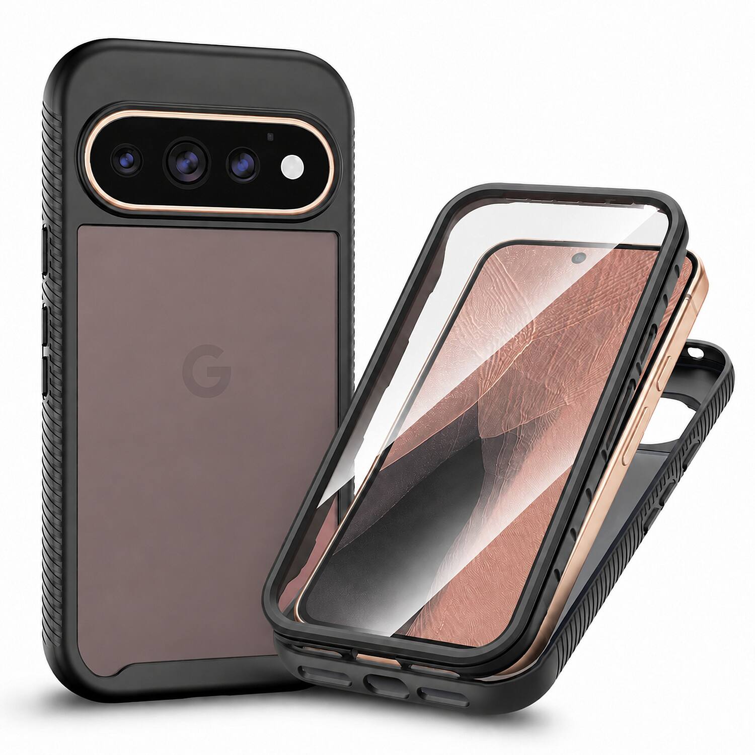 Front. UUCOVER - Matte Translucent Case for Google Pixel 11 Pro XL, 360° Full Body Cover with Built-in Screen Protector Shockproof Case - Black.