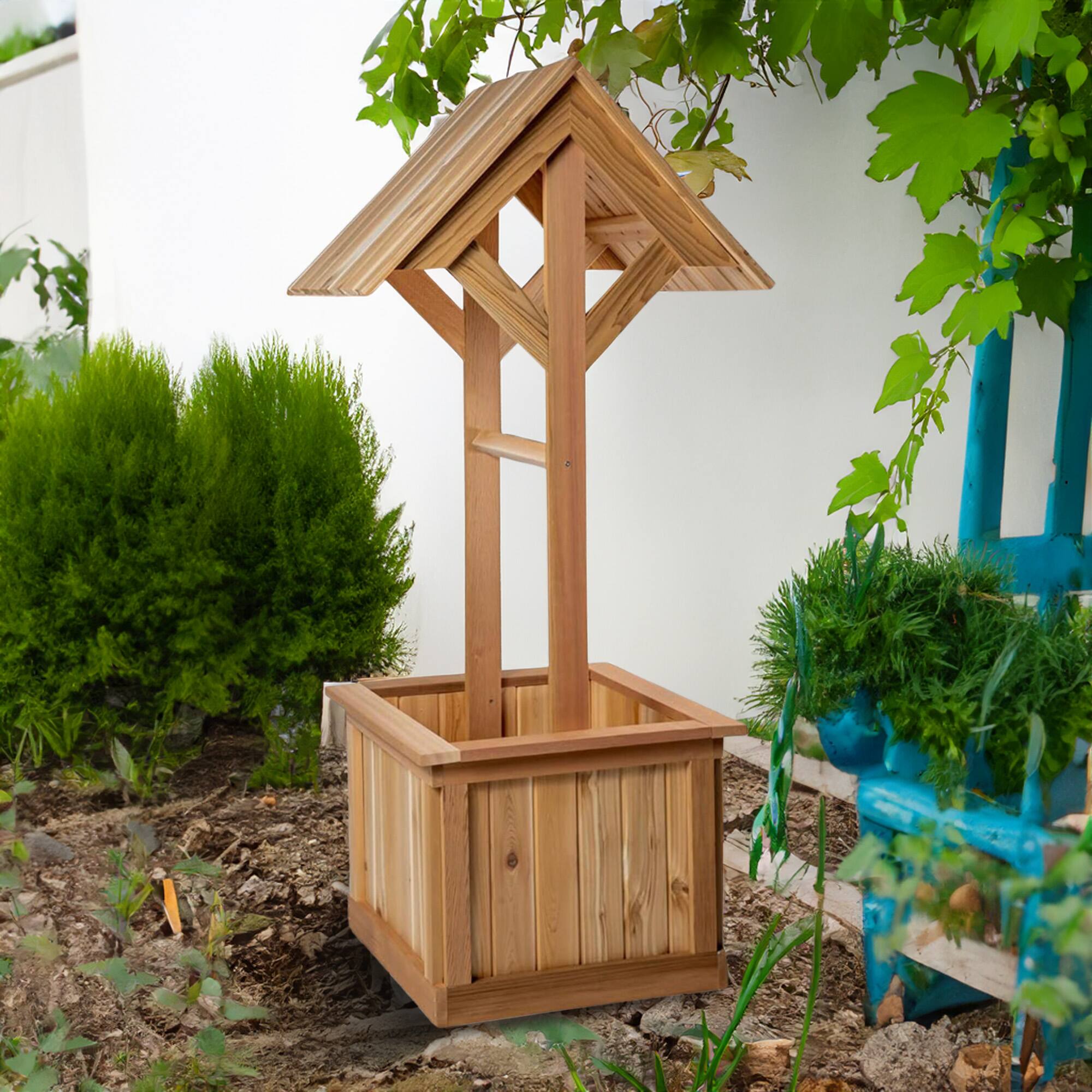 Alt View 4. All Things Cedar - All Things Cedar 5-Ft Outdoor Wishing Well Planter Box for Flowers and Plants - Natural.