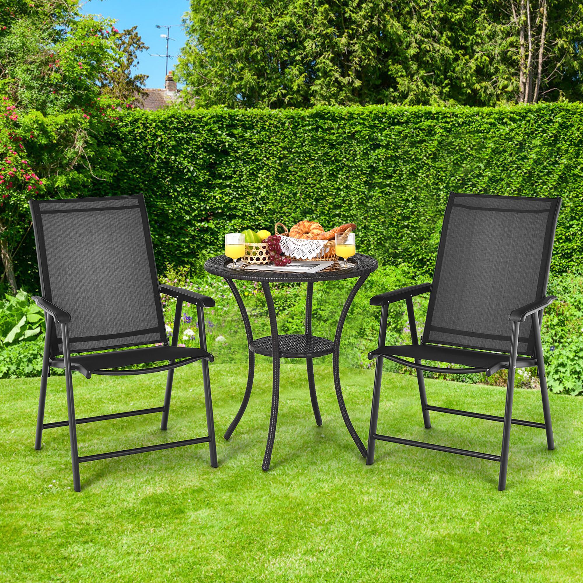 Alt View 1. Costway - Costway 2PCS Patio Folding Dining Chairs Portable Camping Armrest Garden - Black.