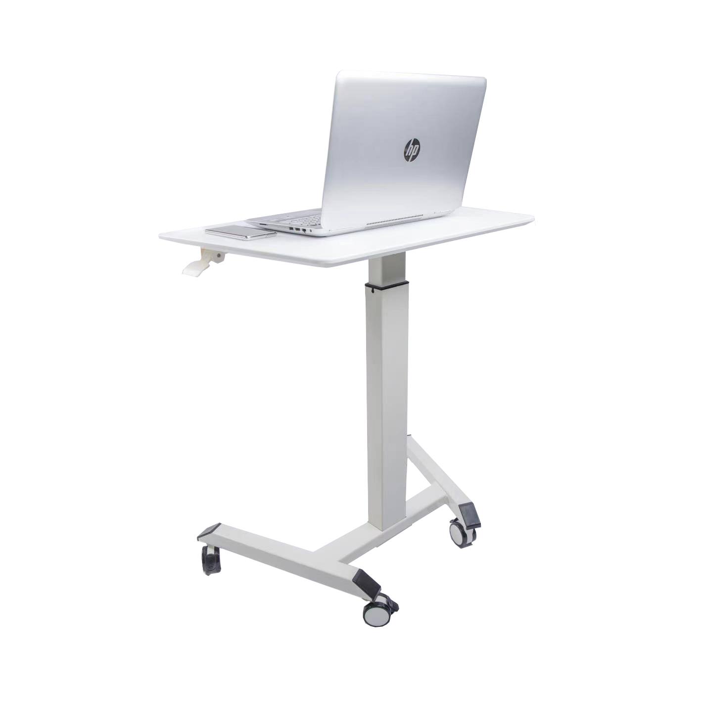 Front. Glintex - Compact Adjustable Desk with Manual Height Adjustment 29.5''-43.3'', Sturdy Small Standing or Sitting Workstation - White.