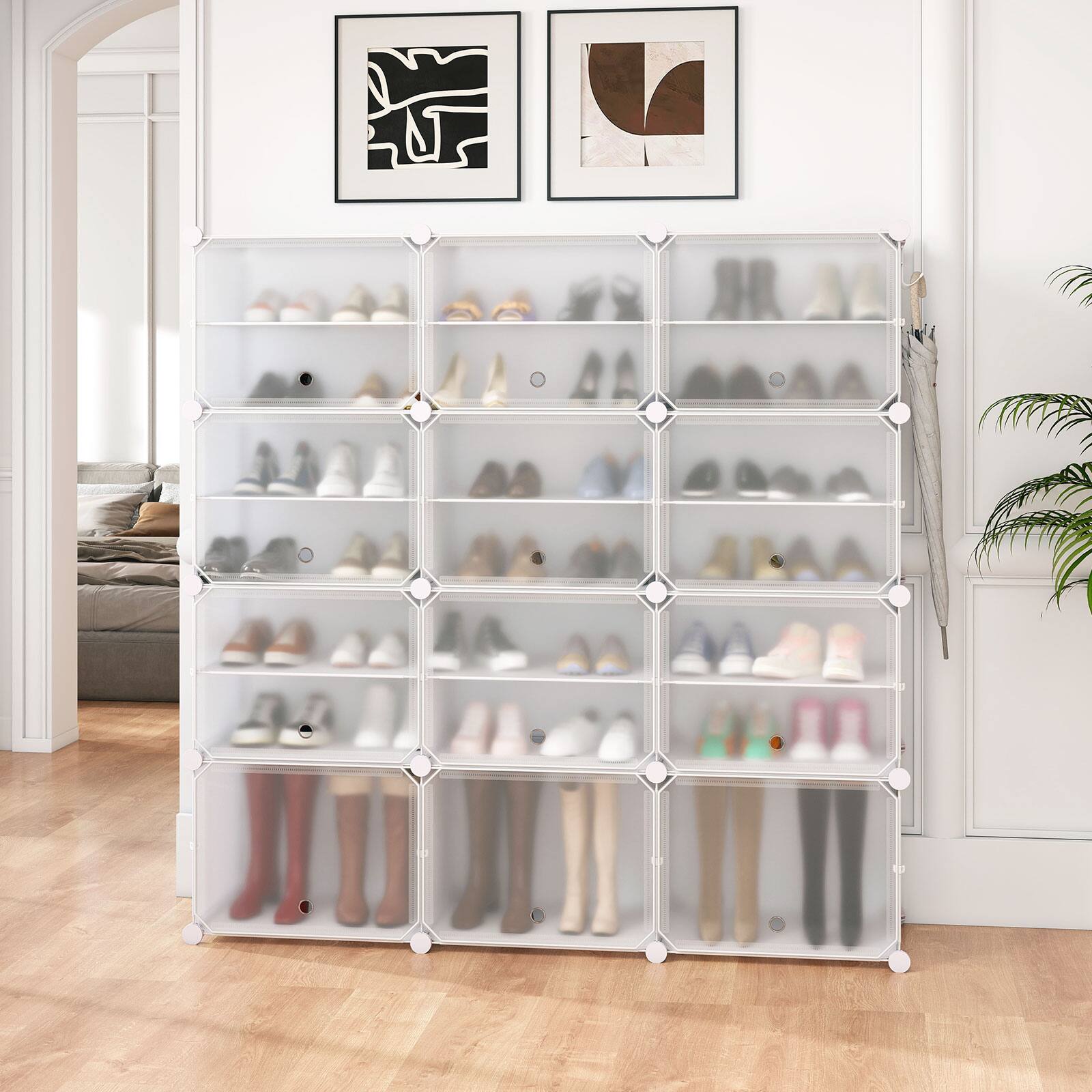 Alt View 3. Costway - Costway Portable Shoe Rack Organizer 12-Cube 48 Pair Shoe Shelf Storage Cabinet with Hook - White.