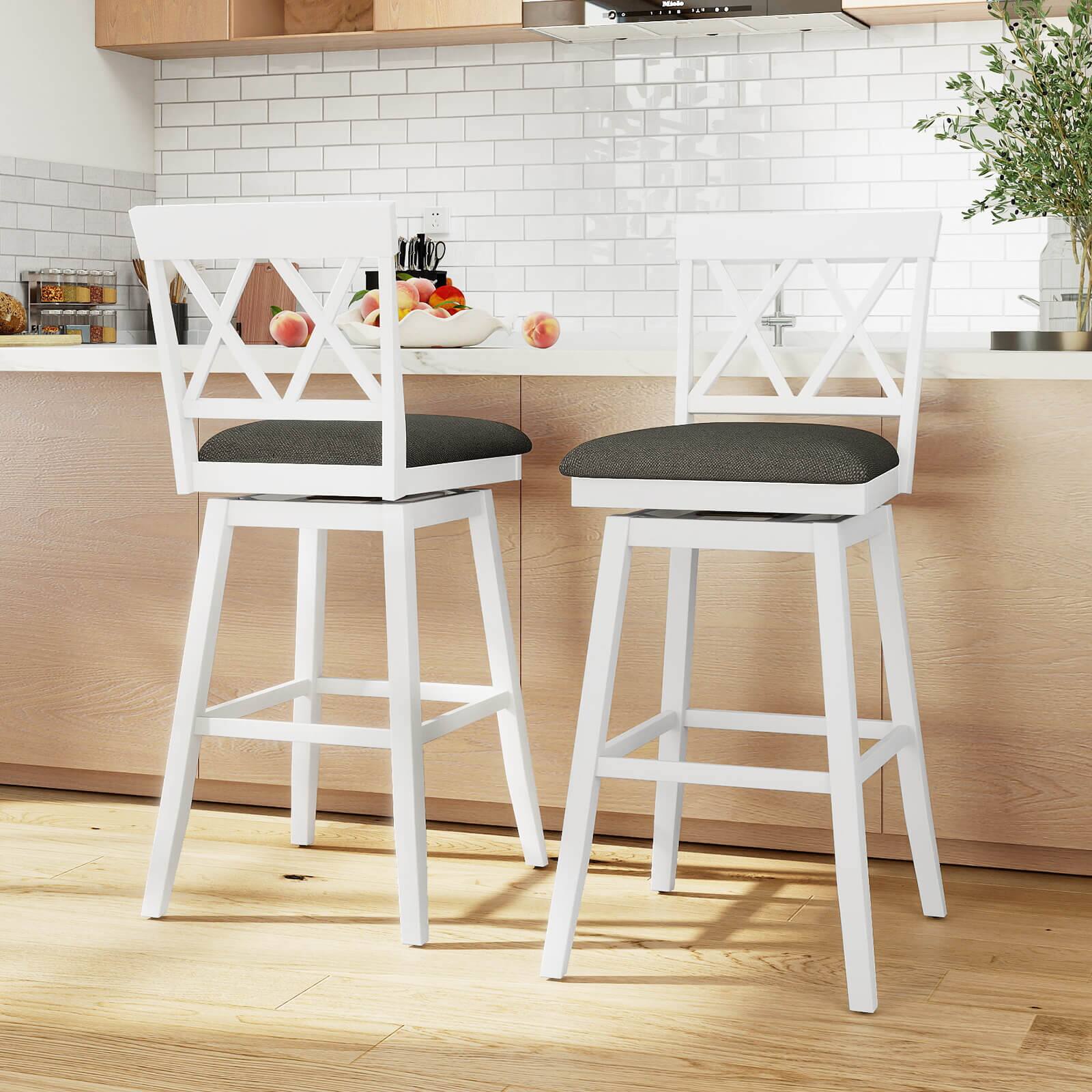 Alt View 3. Costway - 2 PCS 29" Bar Stool Wooden Chair with Contoured Backrest Swivel Padded Seat for Kitchen - Beige/Brown.